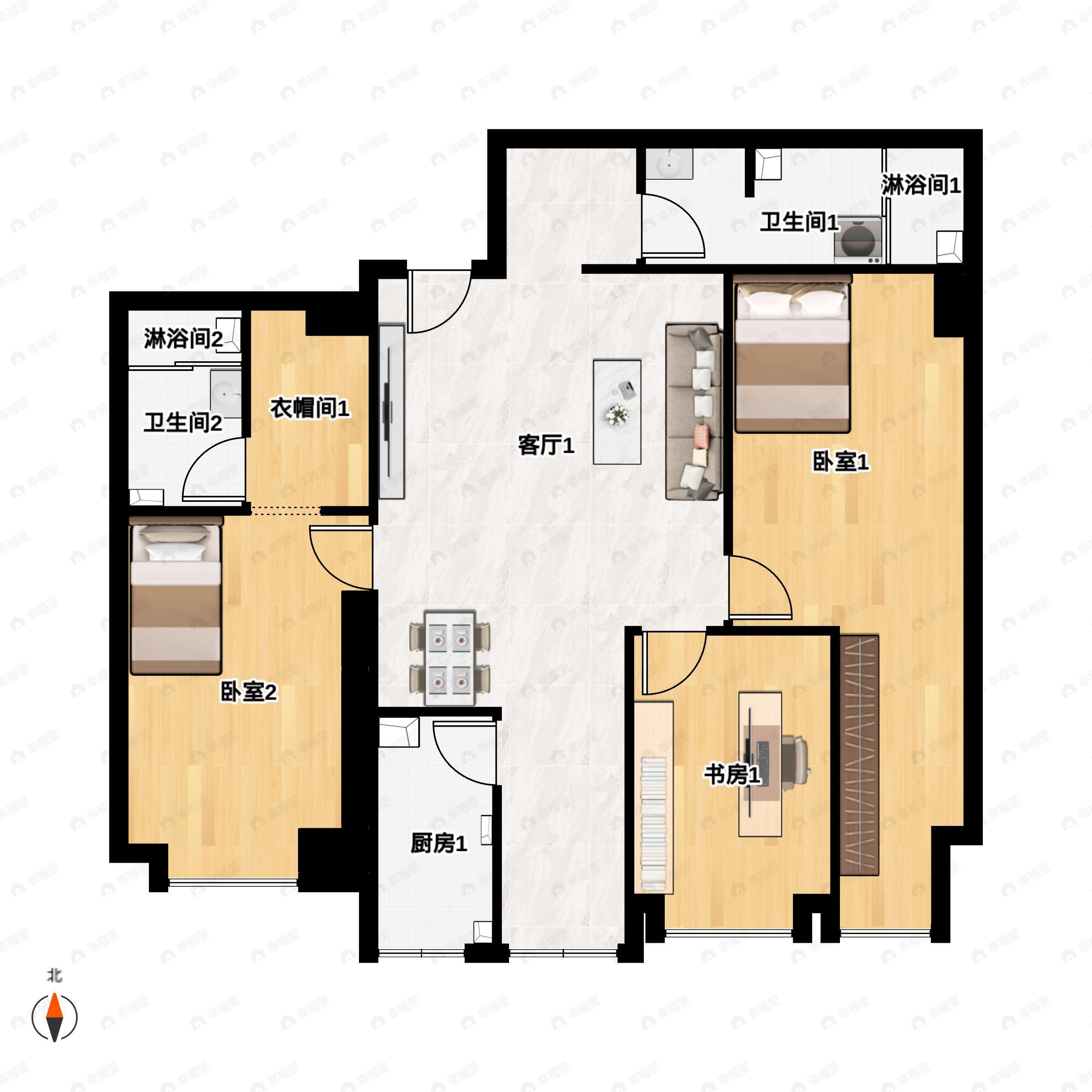 3室2厅2卫建面146平南户型图
