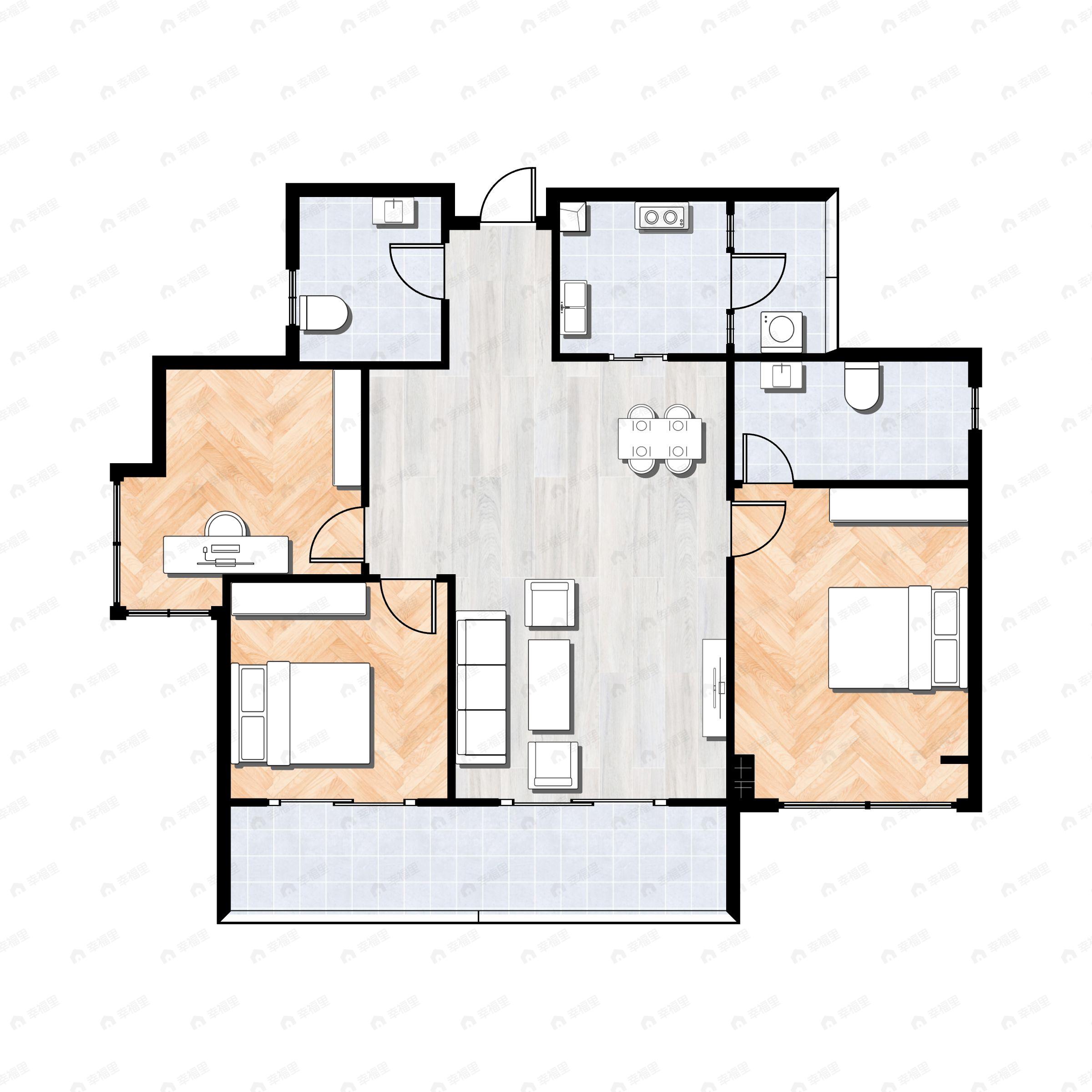 3室2厅2卫建面105平户型图