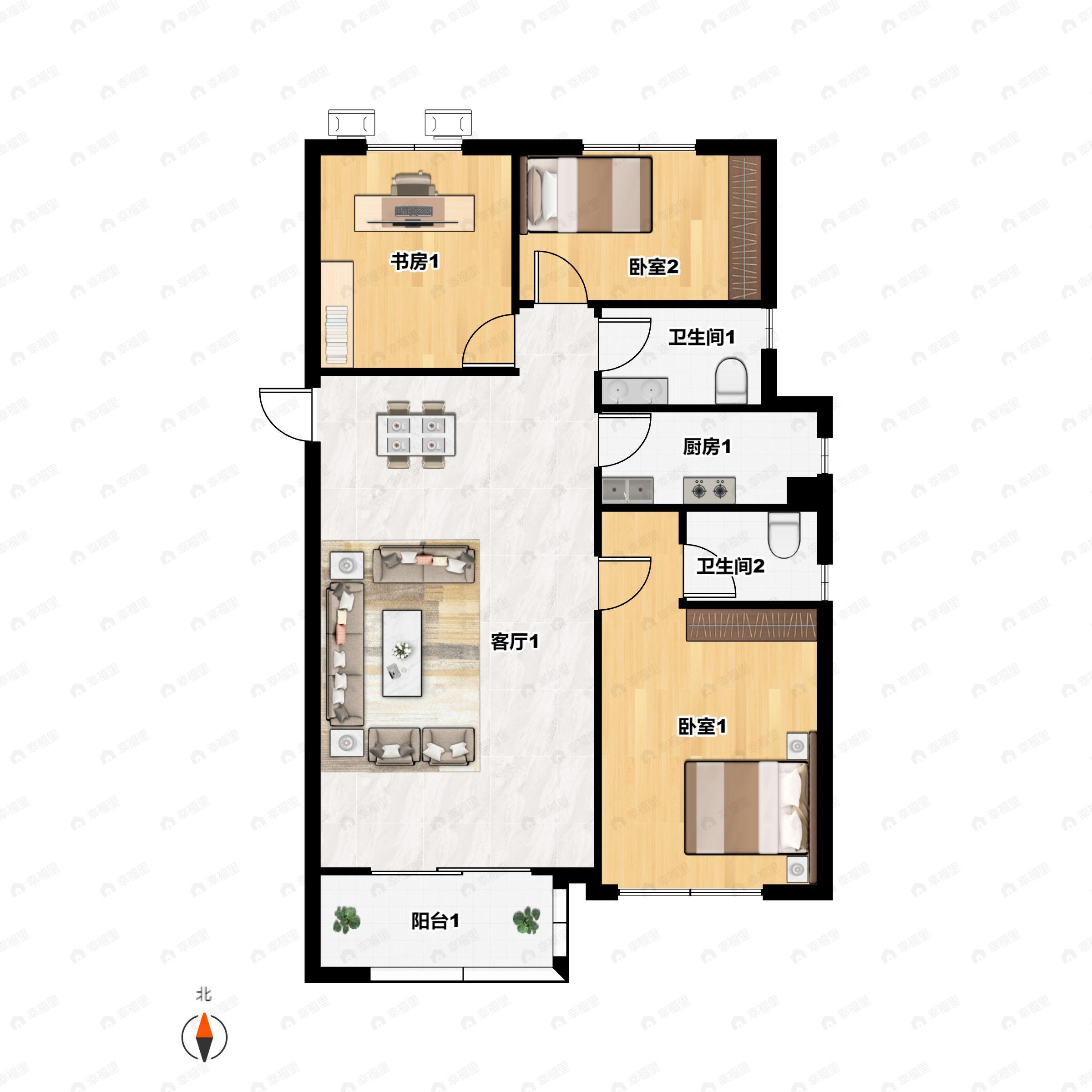 嘉园蓝湖九郡3室2厅2卫户型图