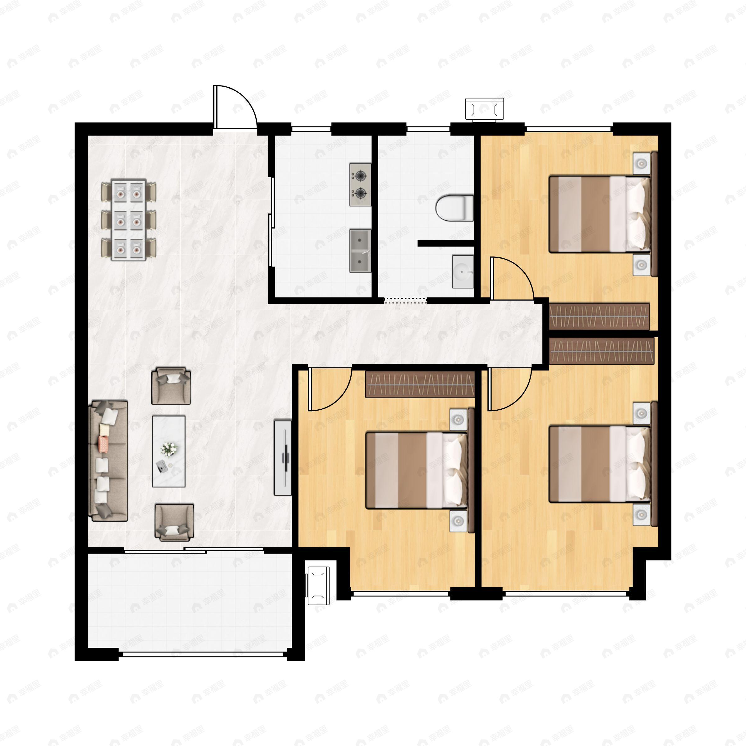 3室1厅1卫建面99平南户型图