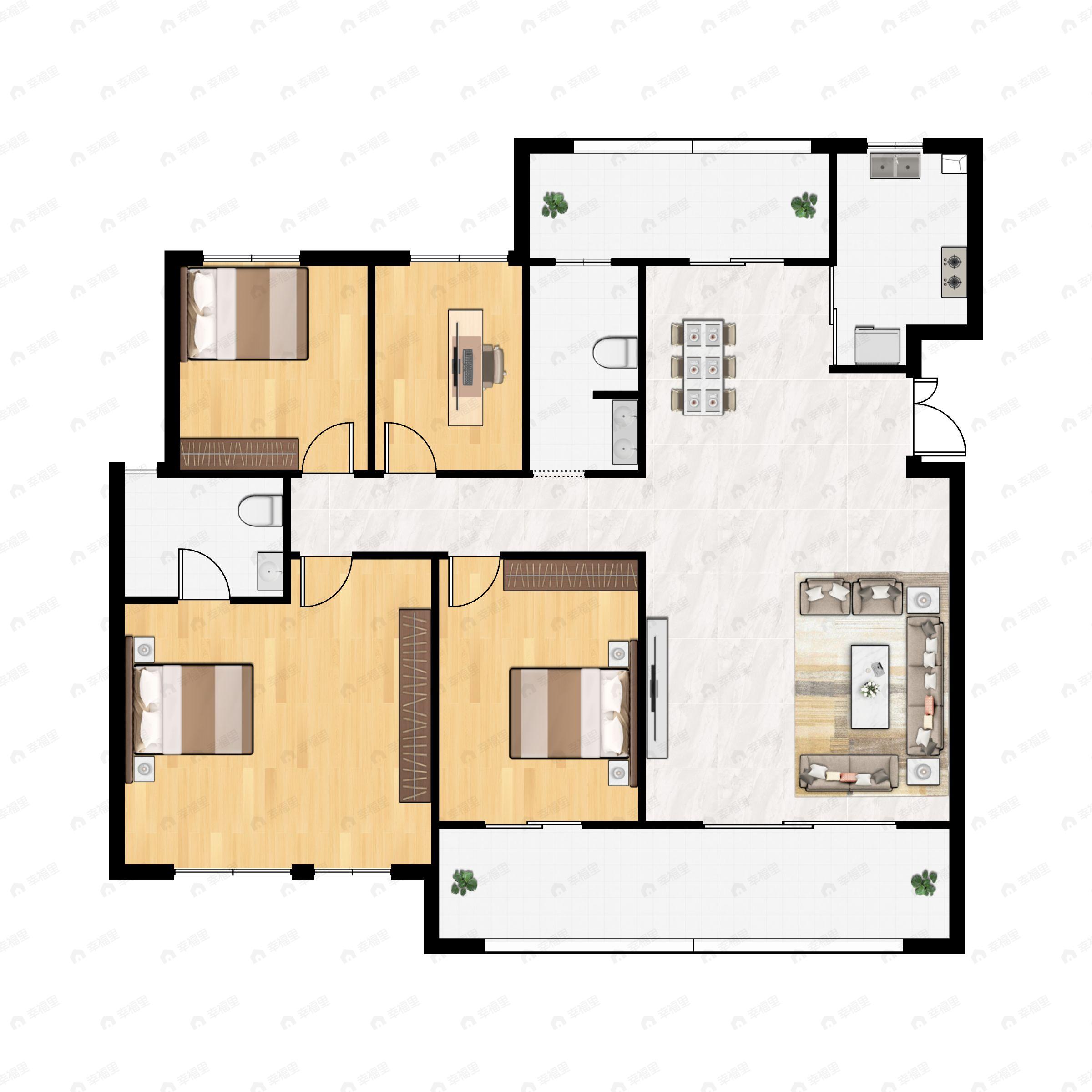 4室2厅2卫建面143平南户型图