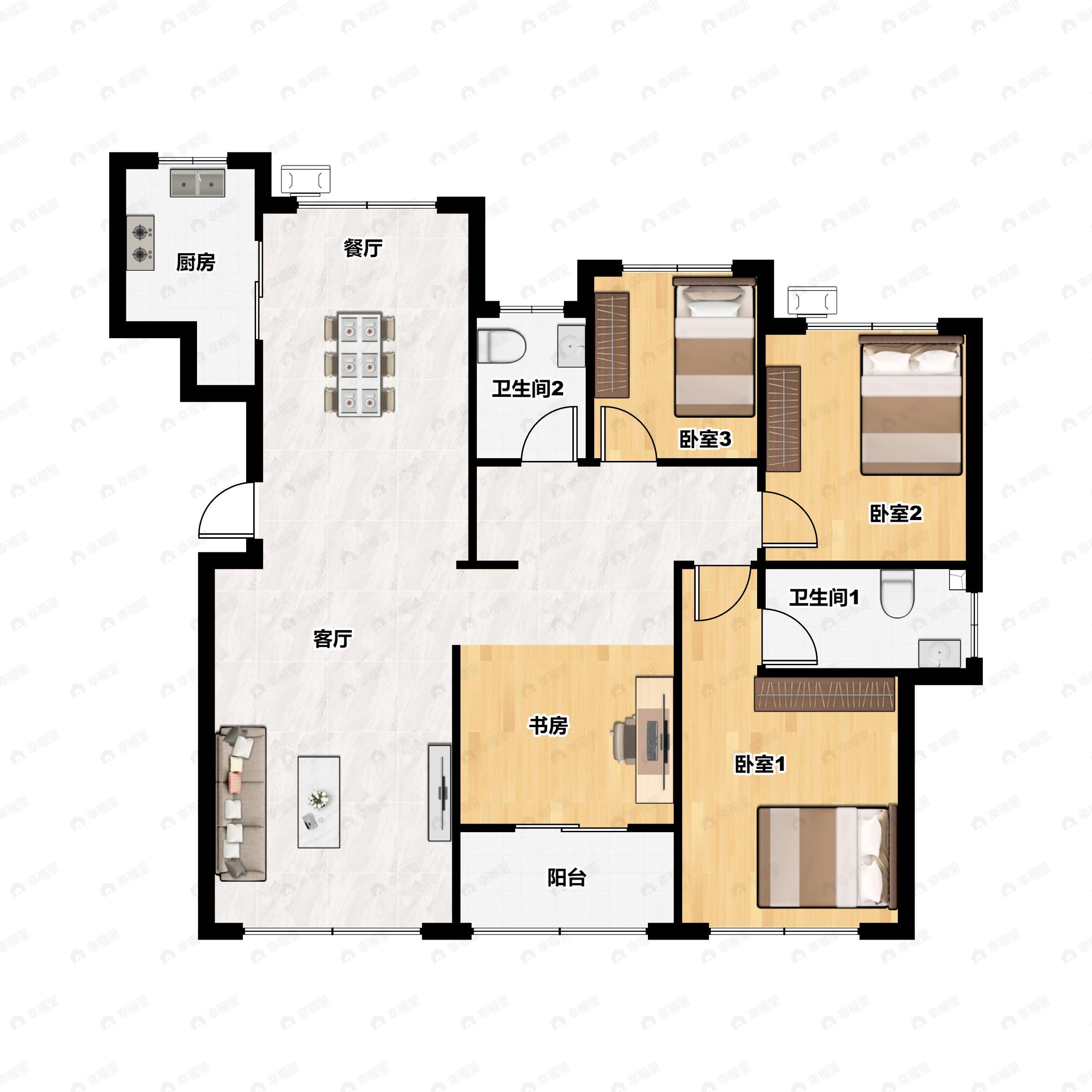 4室2厅2卫建面134平北|南户型图