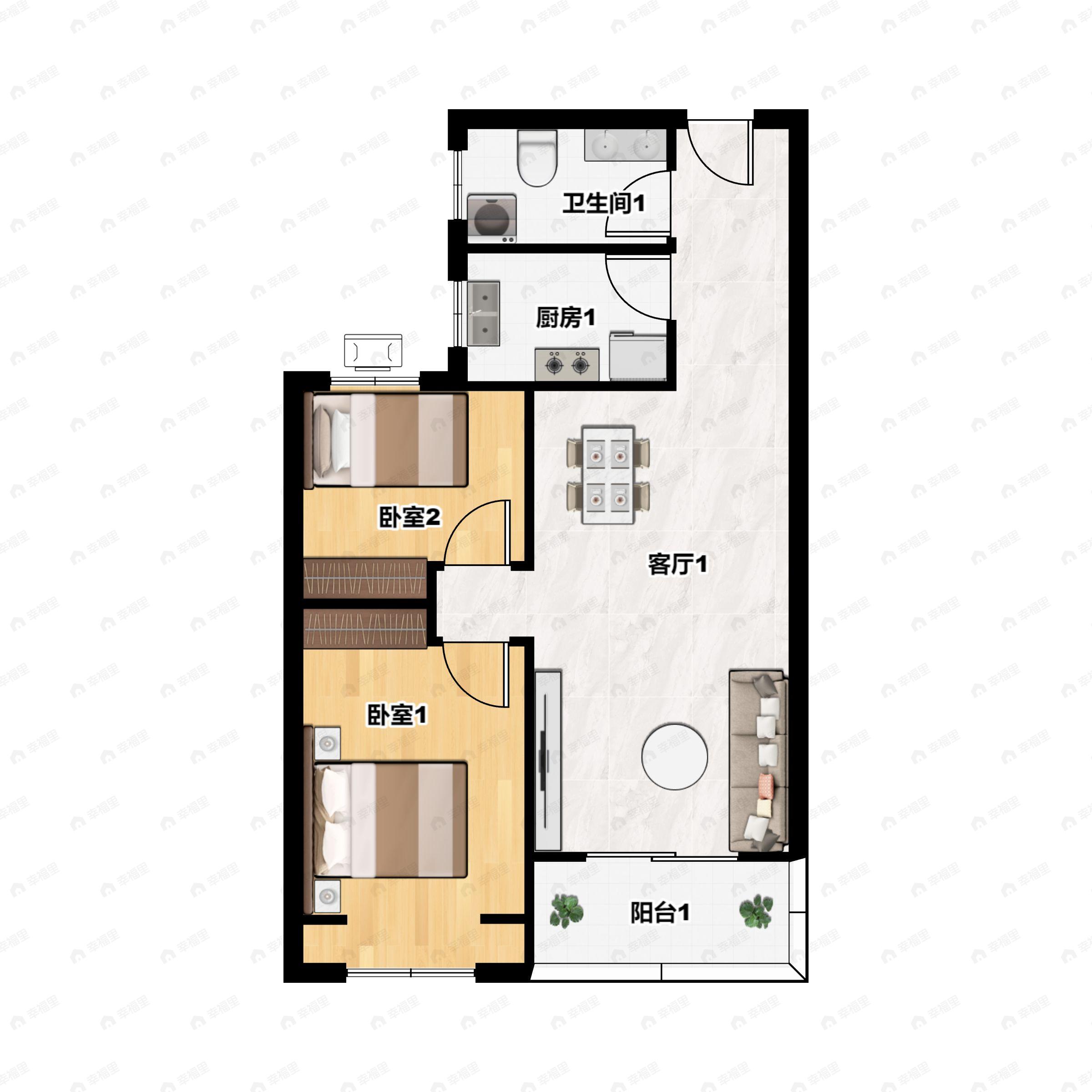 中达宜居锦苑2室2厅1卫户型图