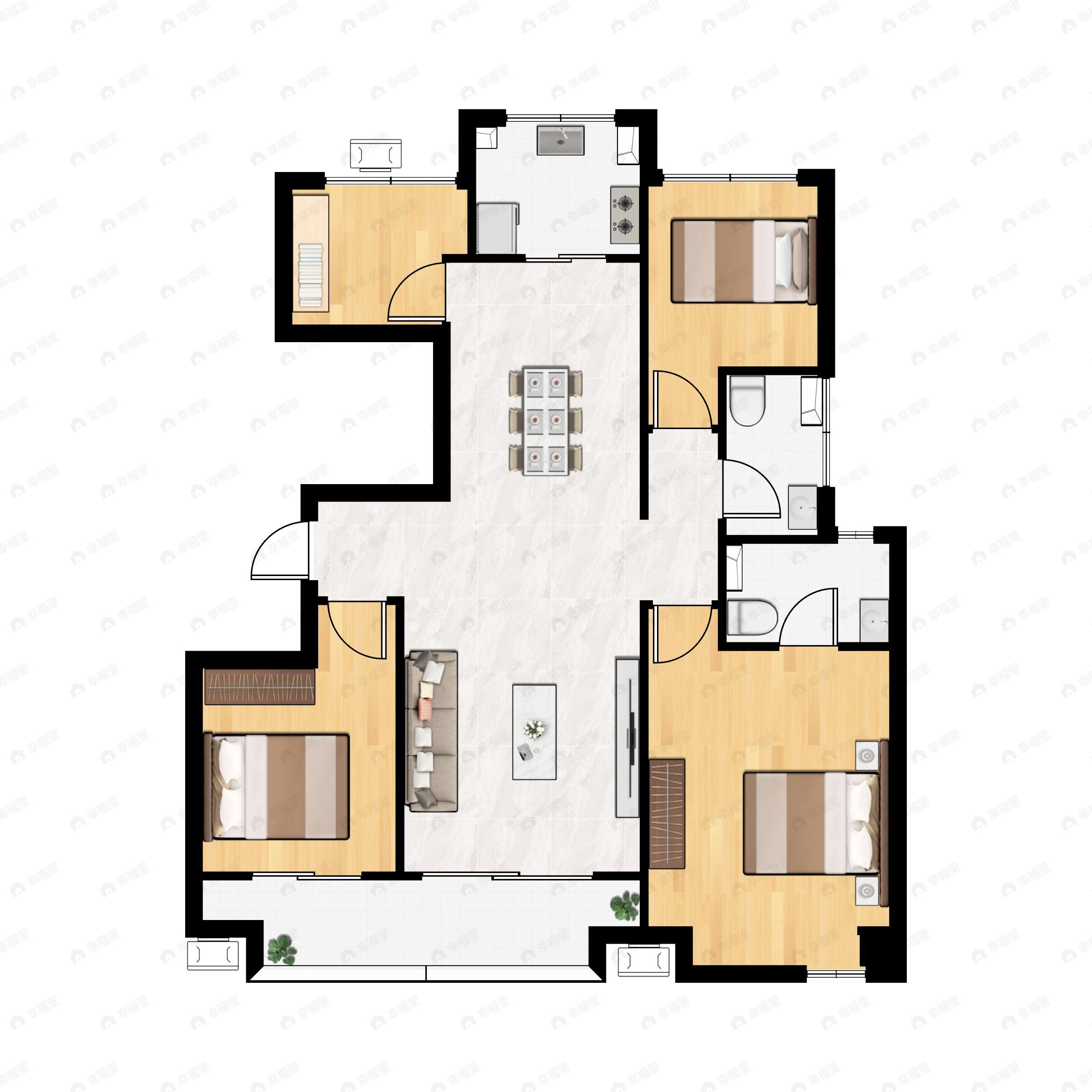 4室2厅2卫建面128平南|北户型图