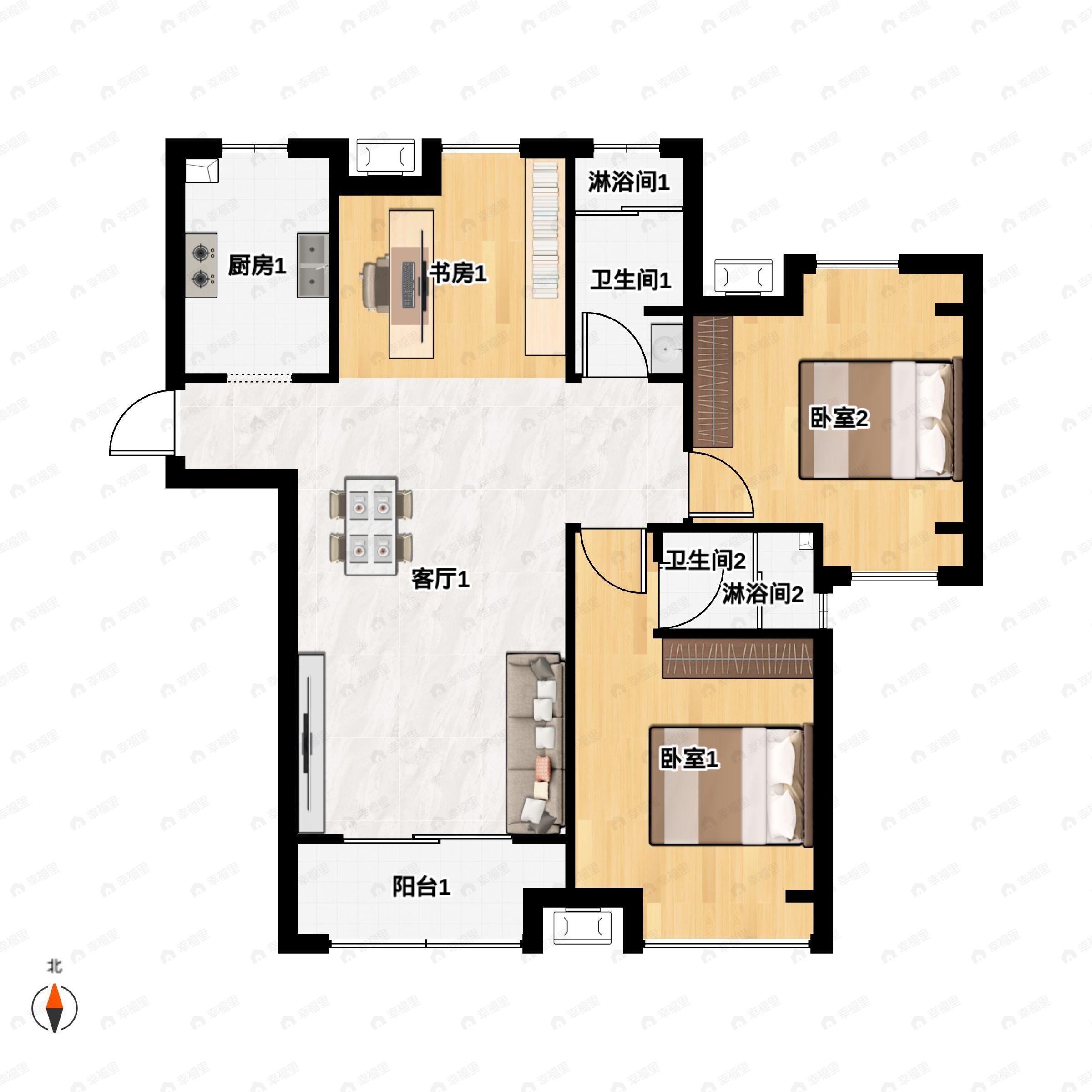 3室2厅2卫建面126平户型图