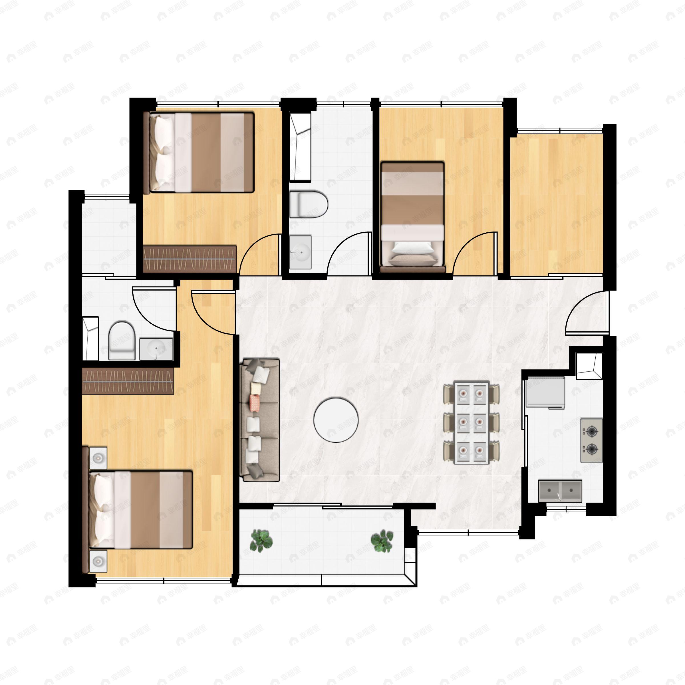 4室2厅2卫建面87平户型图