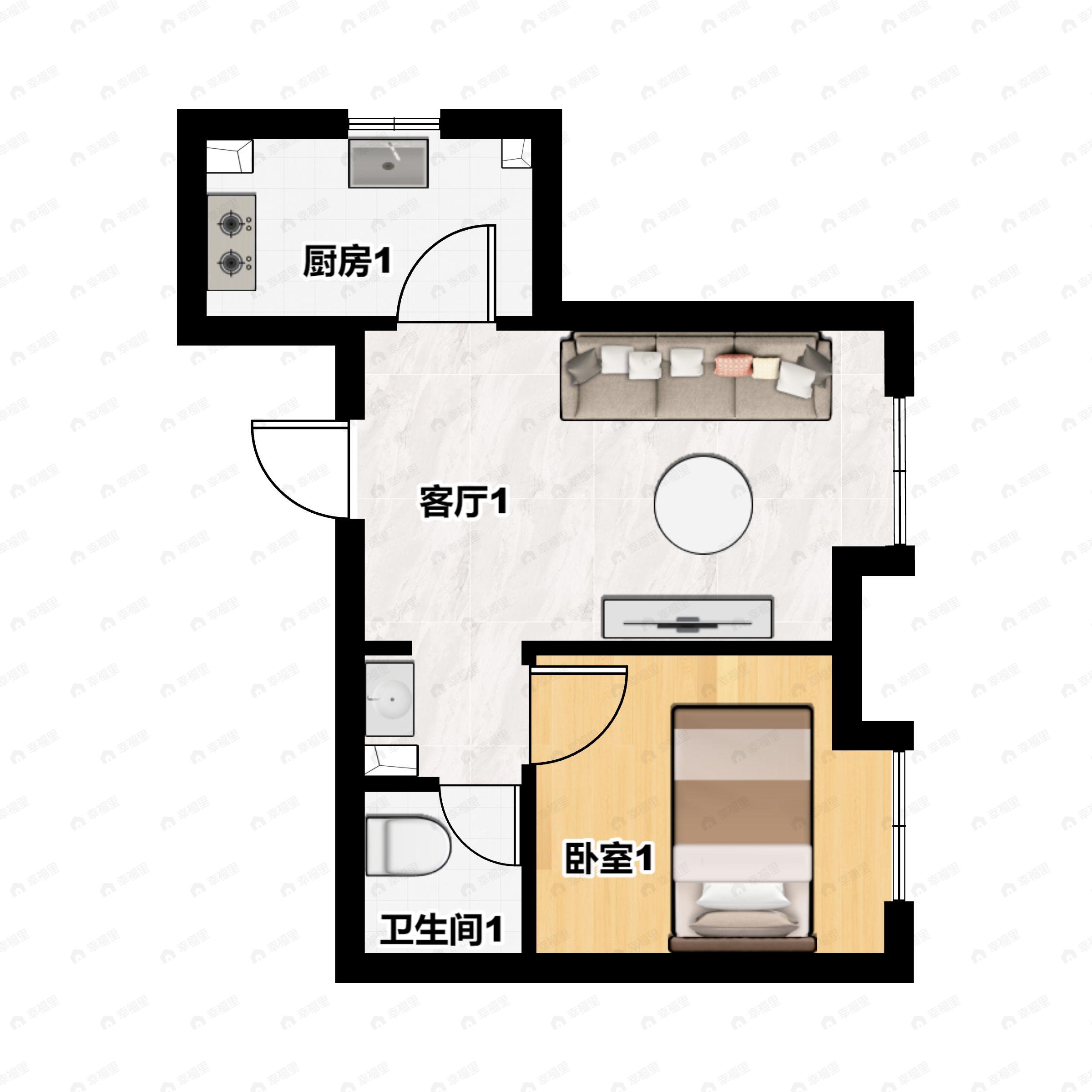 1室2厅1卫建面49平户型图