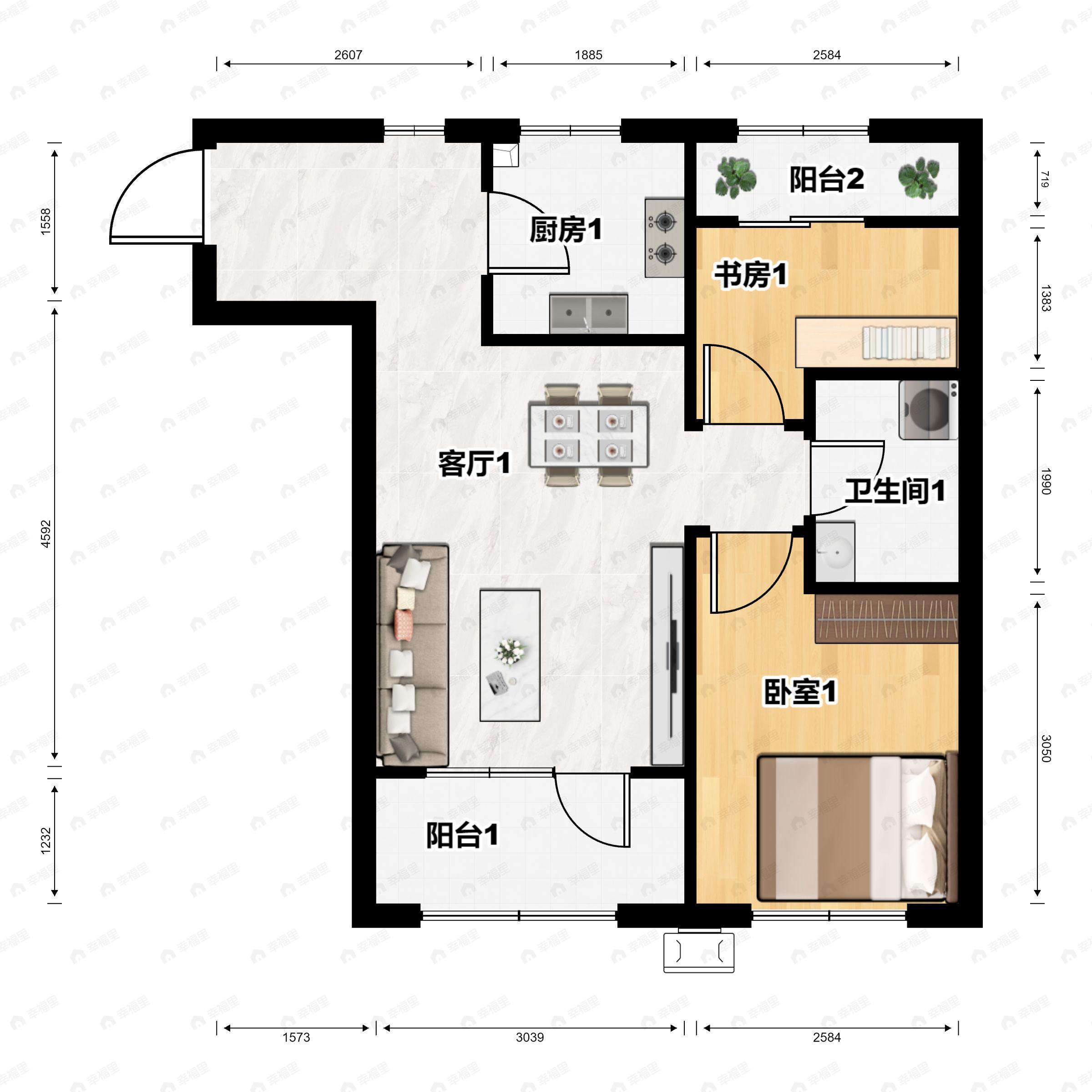 2室2厅1卫建面75平户型图