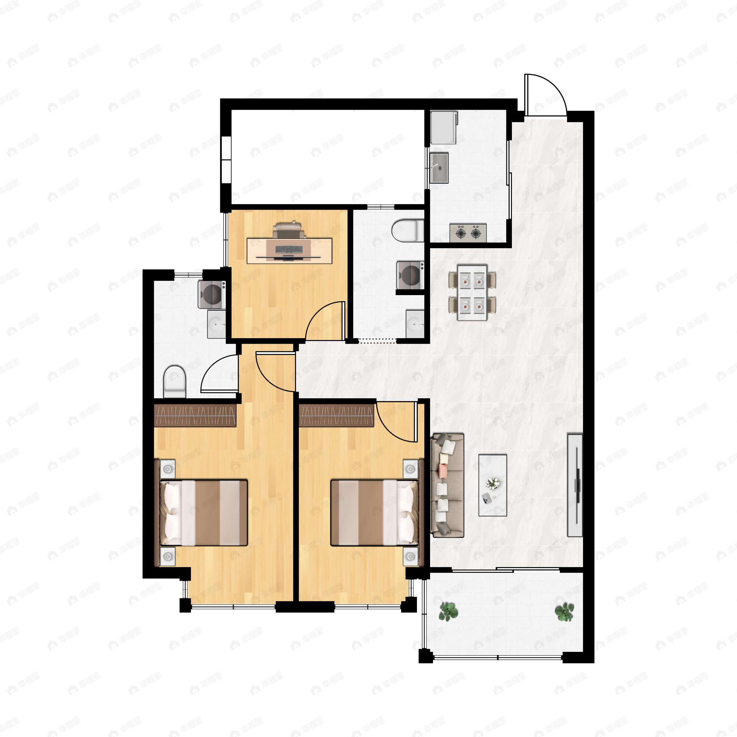 3室2厅2卫建面101平户型图