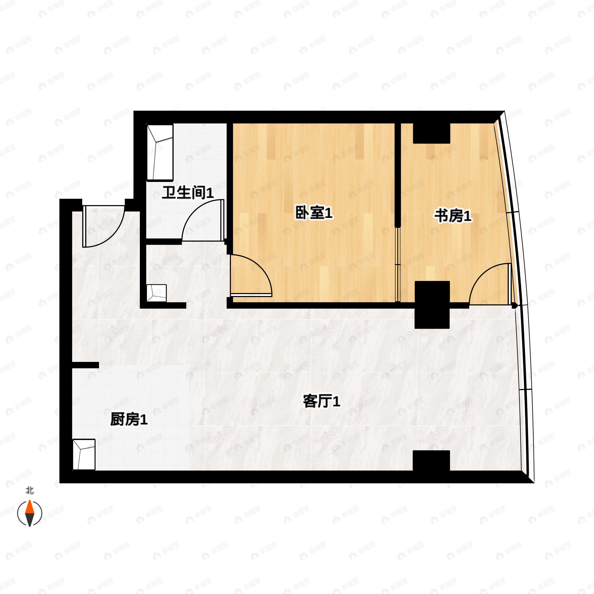 2室1厅1卫建面91平户型图