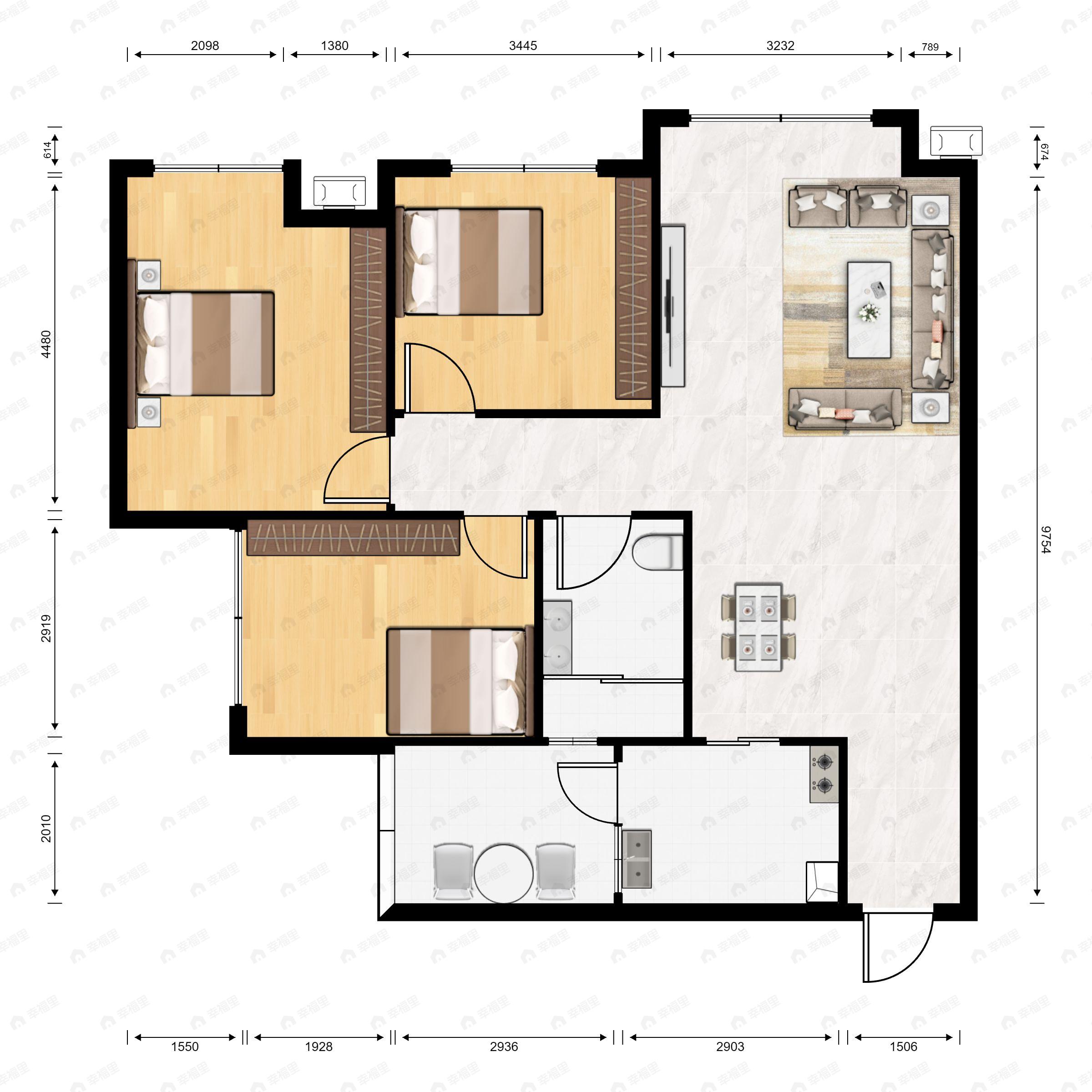 金融中心3室2厅1卫户型图