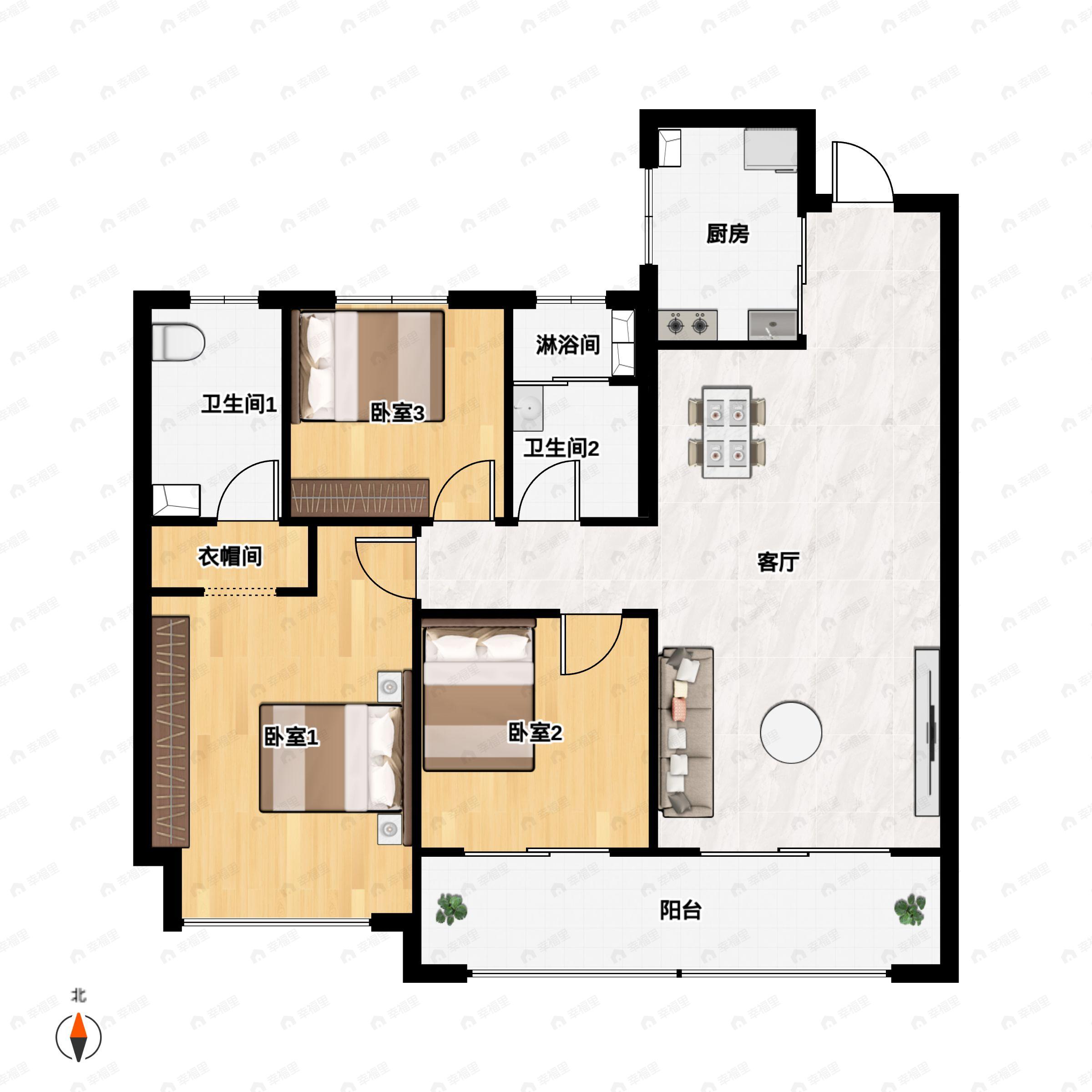 3室2厅2卫建面115平户型图
