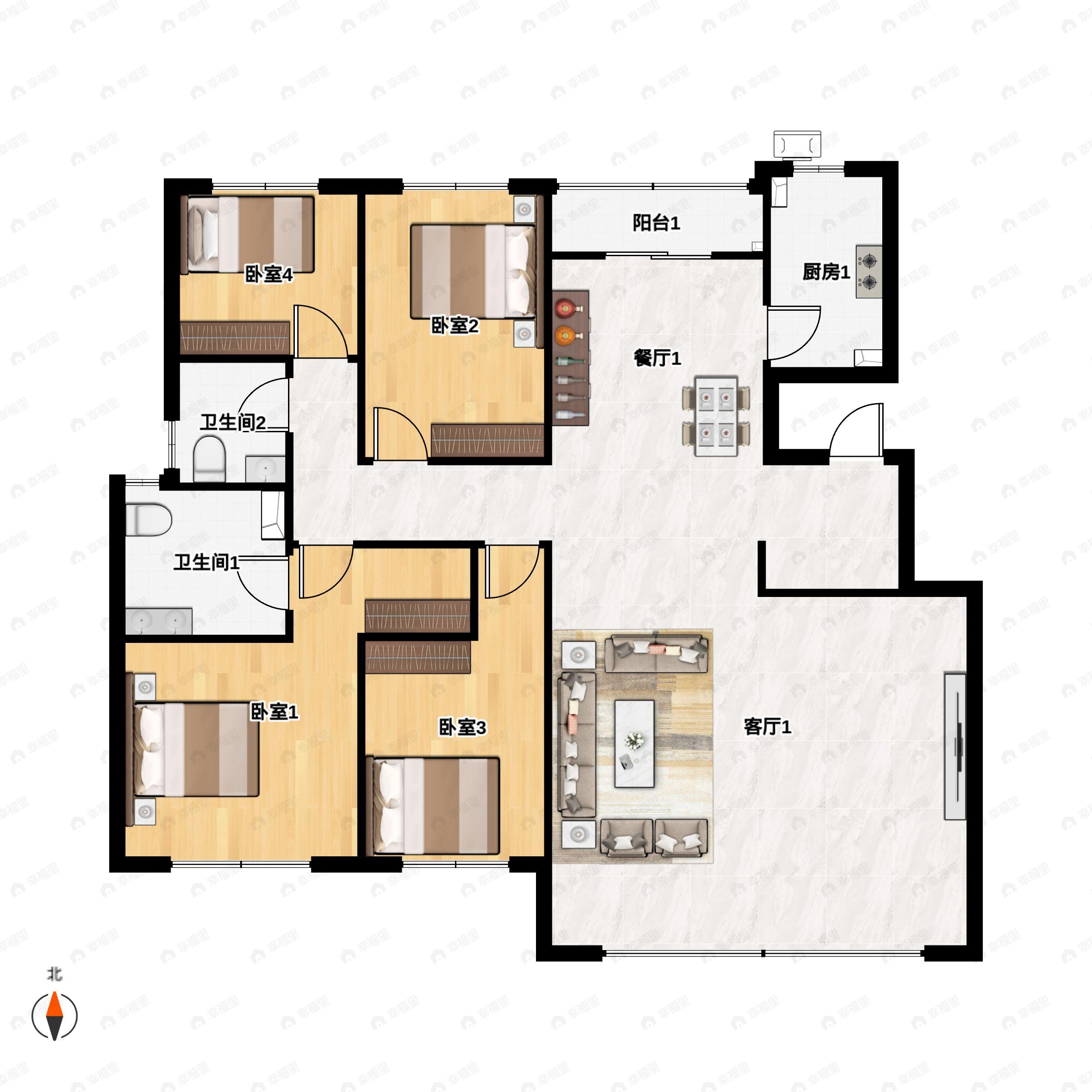 4室2厅2卫建面190平户型图