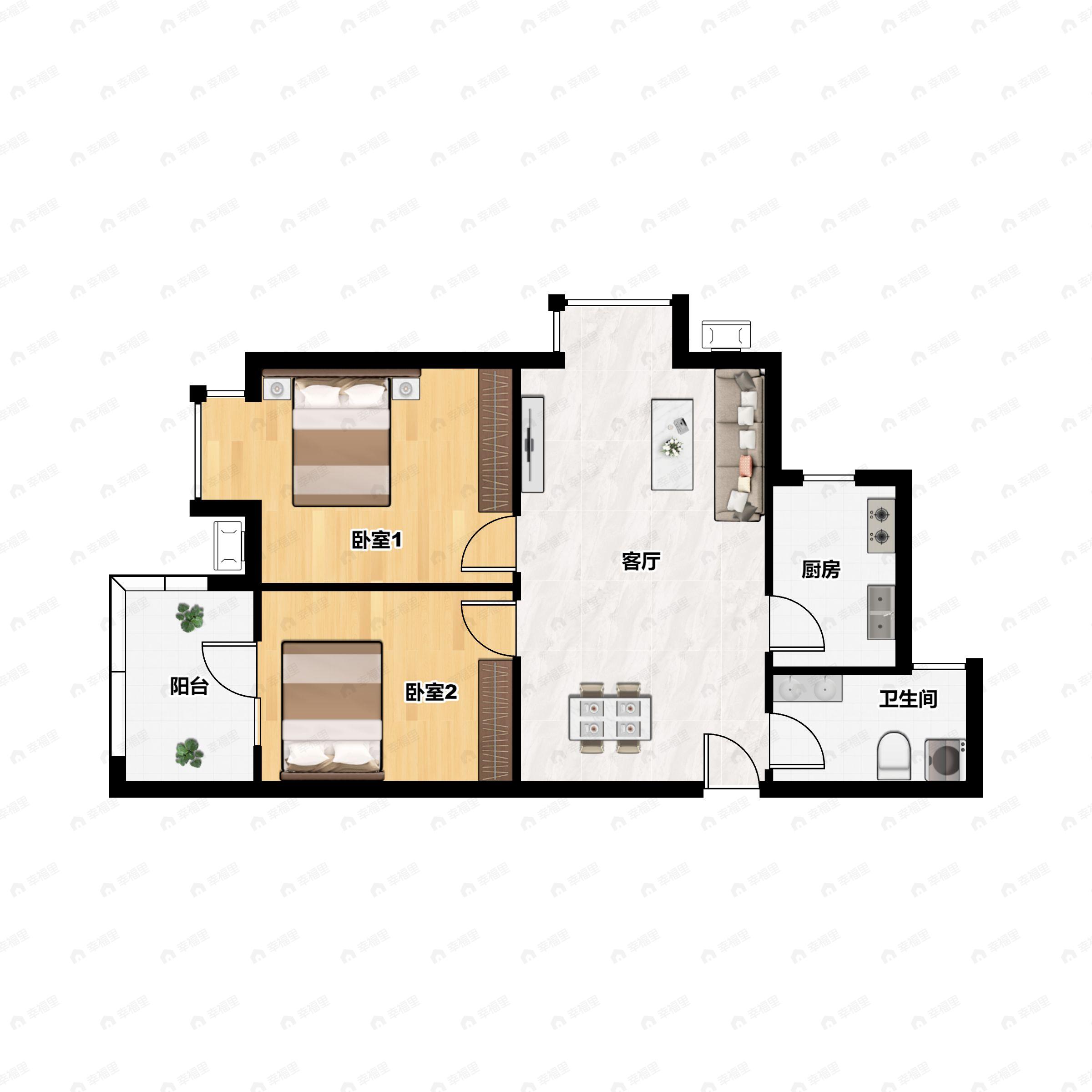 2室2厅1卫建面68平户型图