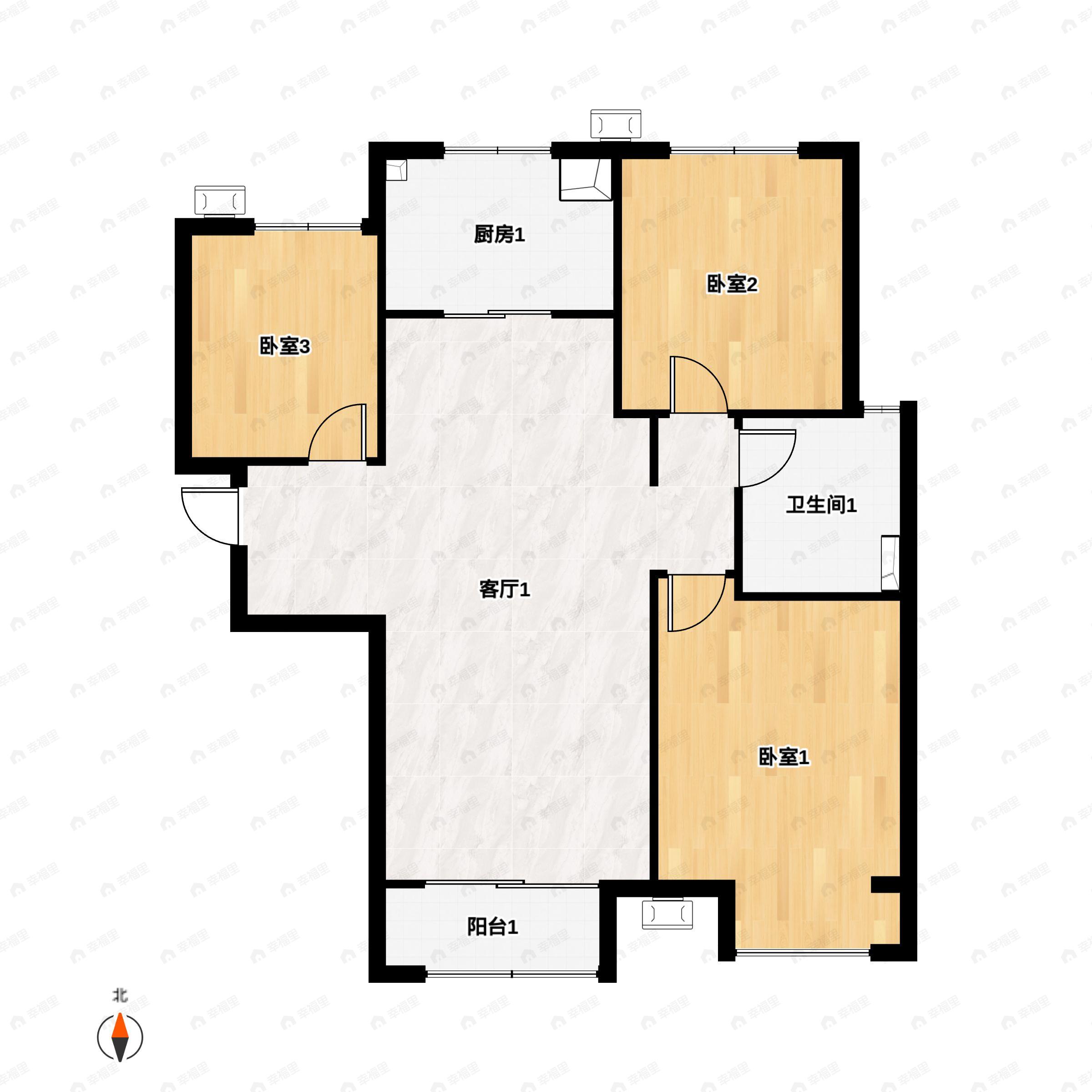 3室2厅1卫建面116平北|南户型图