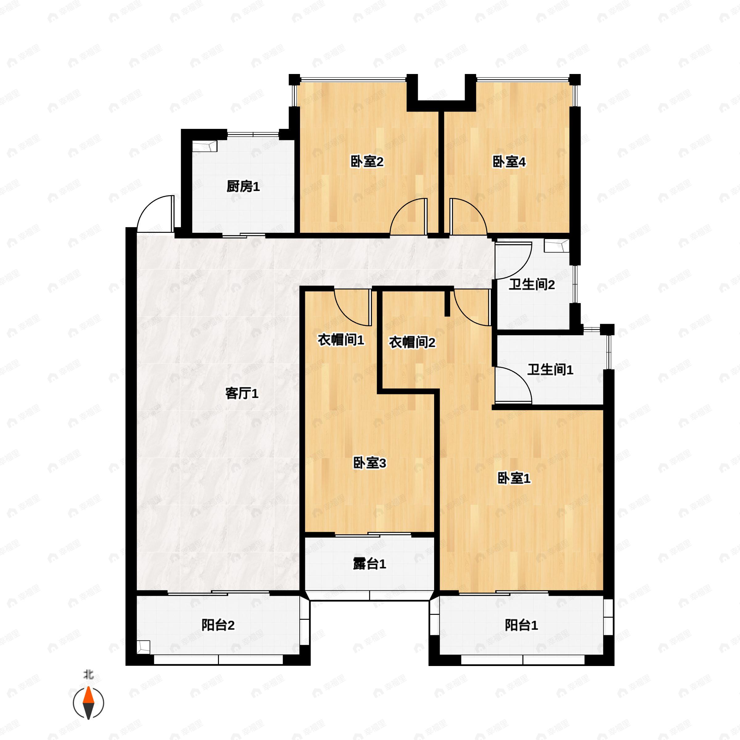 4室2厅2卫建面123平户型图