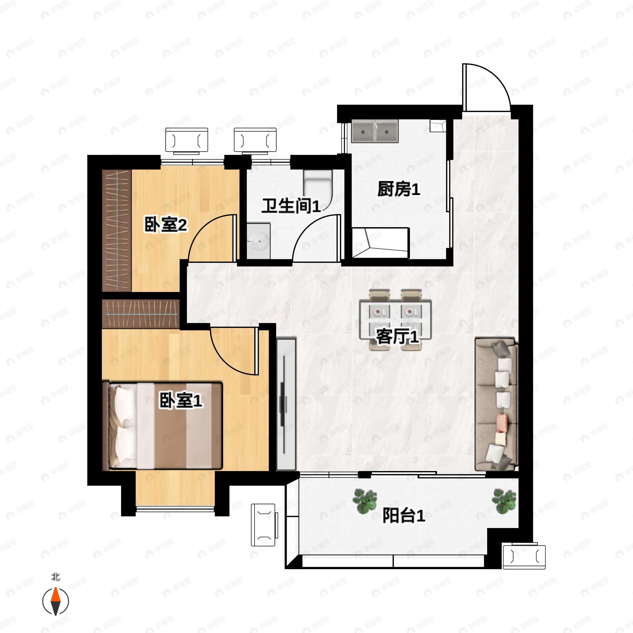 2室2厅1卫建面71平户型图