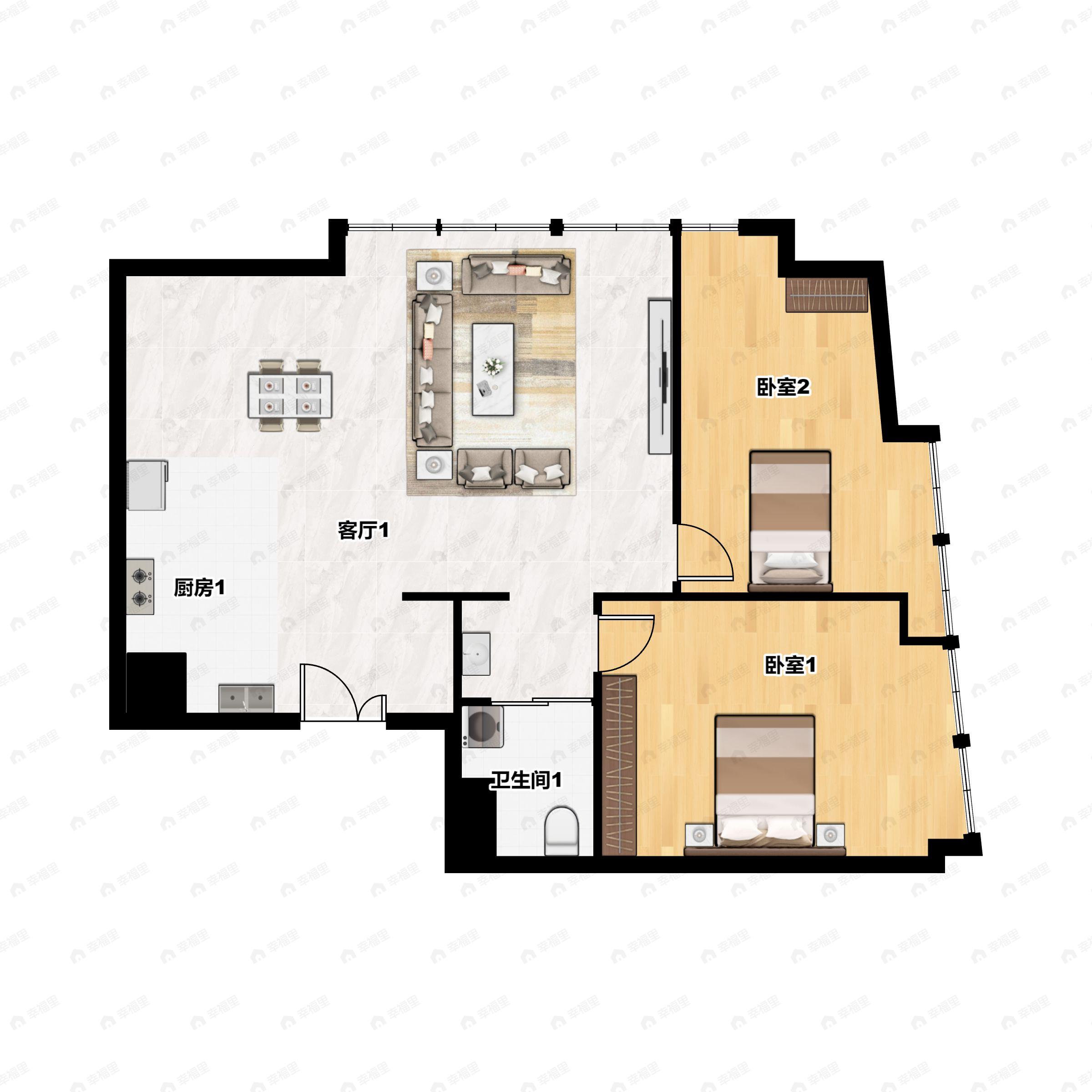 2室2厅1卫建面100平户型图