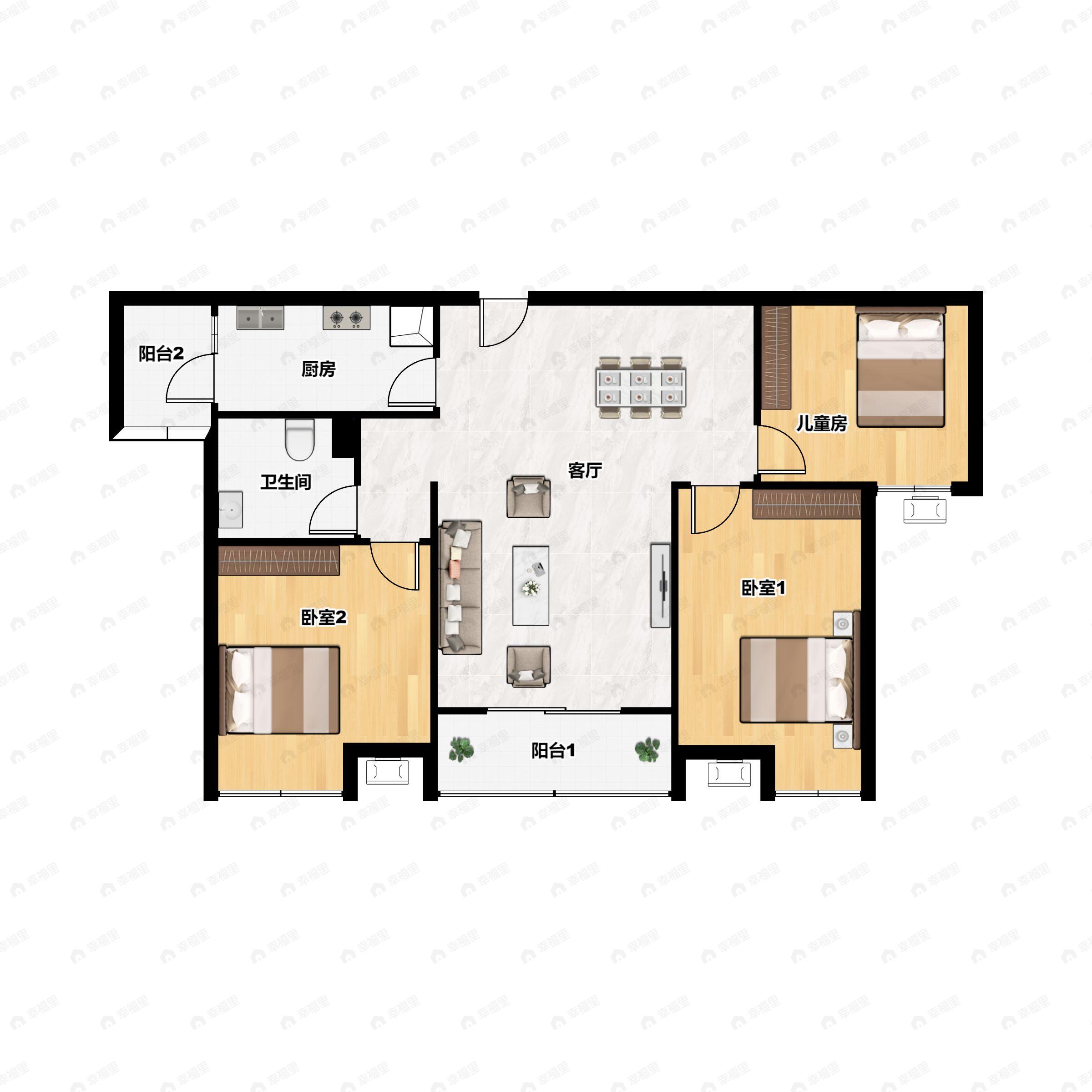 3室2厅1卫建面105平户型图