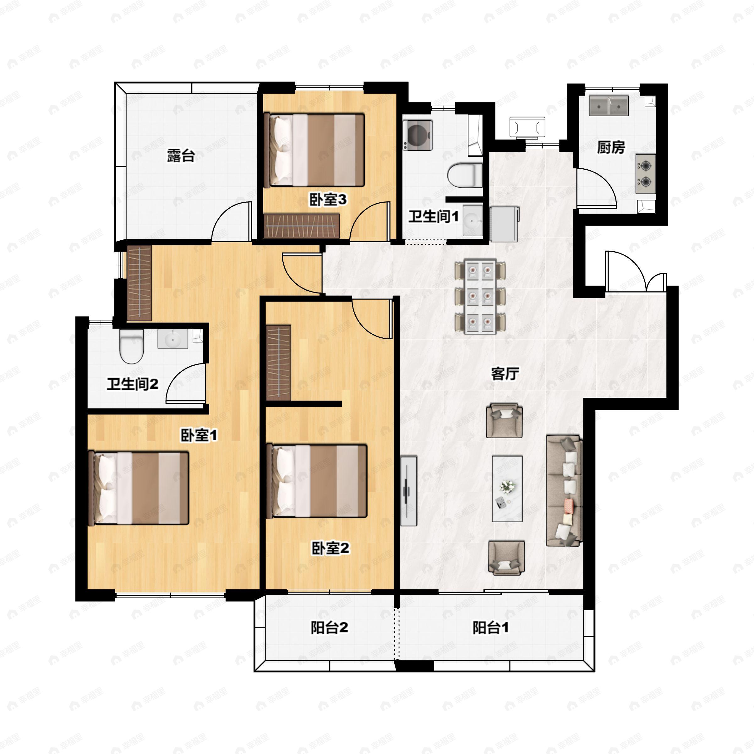 3室2厅2卫建面133平户型图