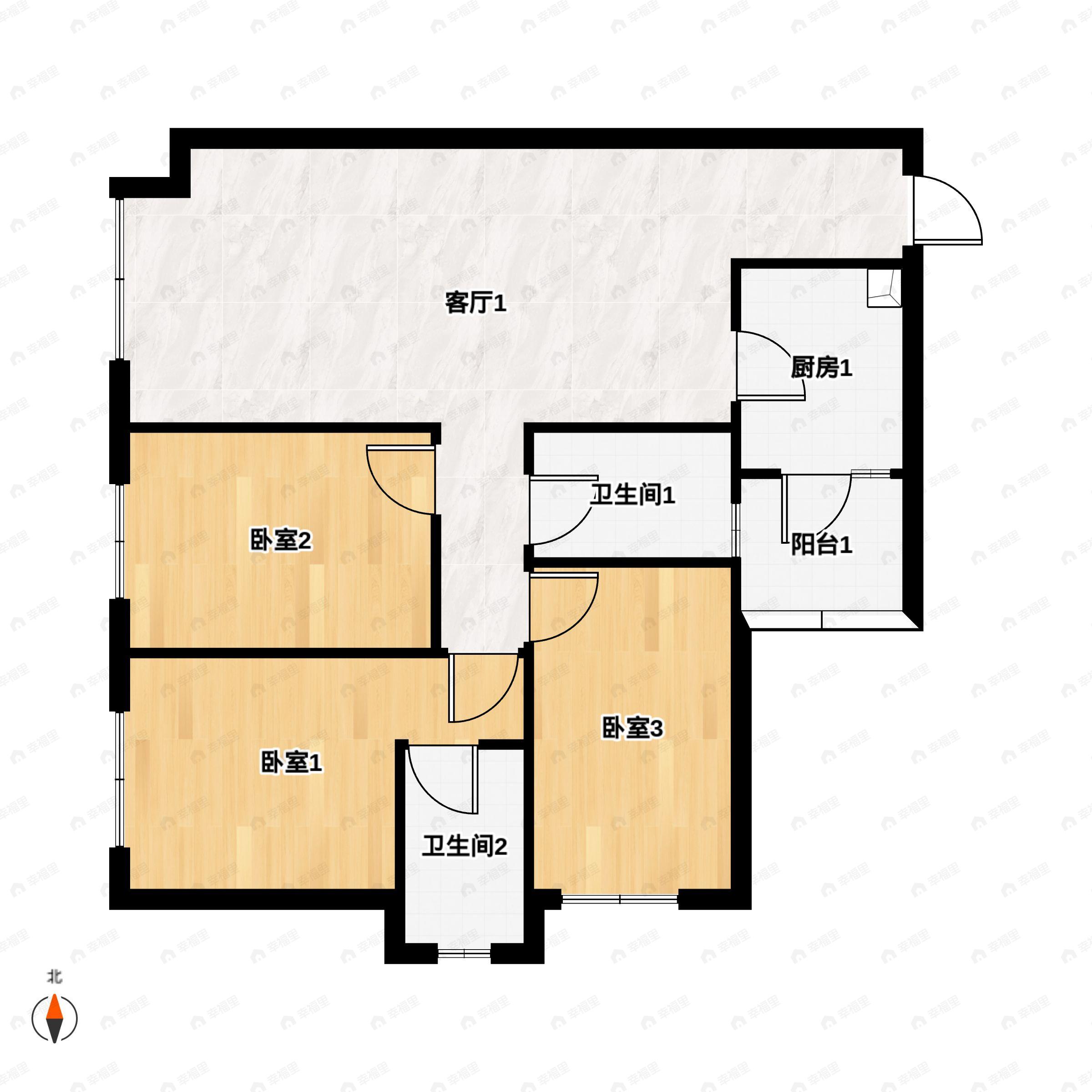 3室2厅2卫建面94平户型图