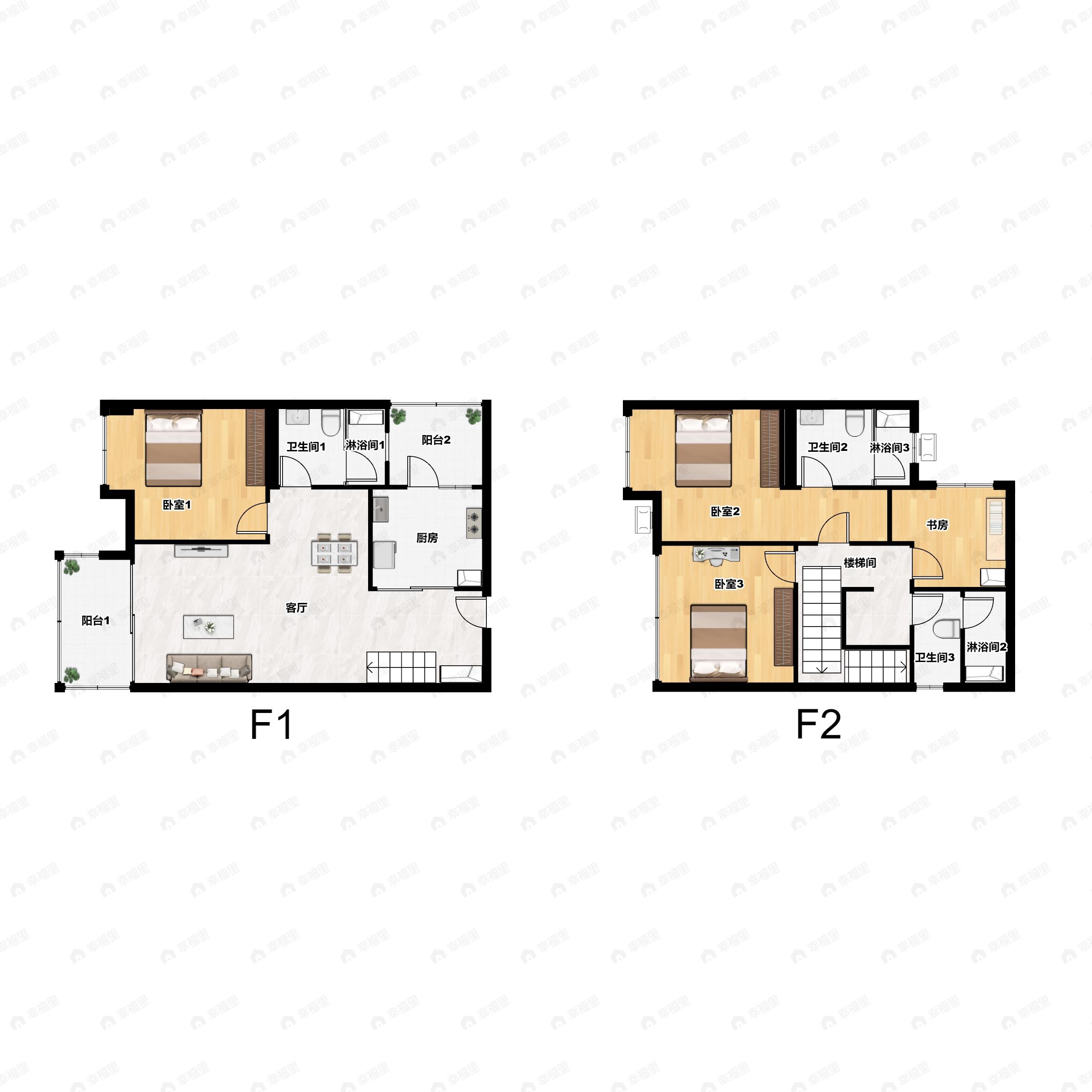 4室2厅3卫建面91平北户型图