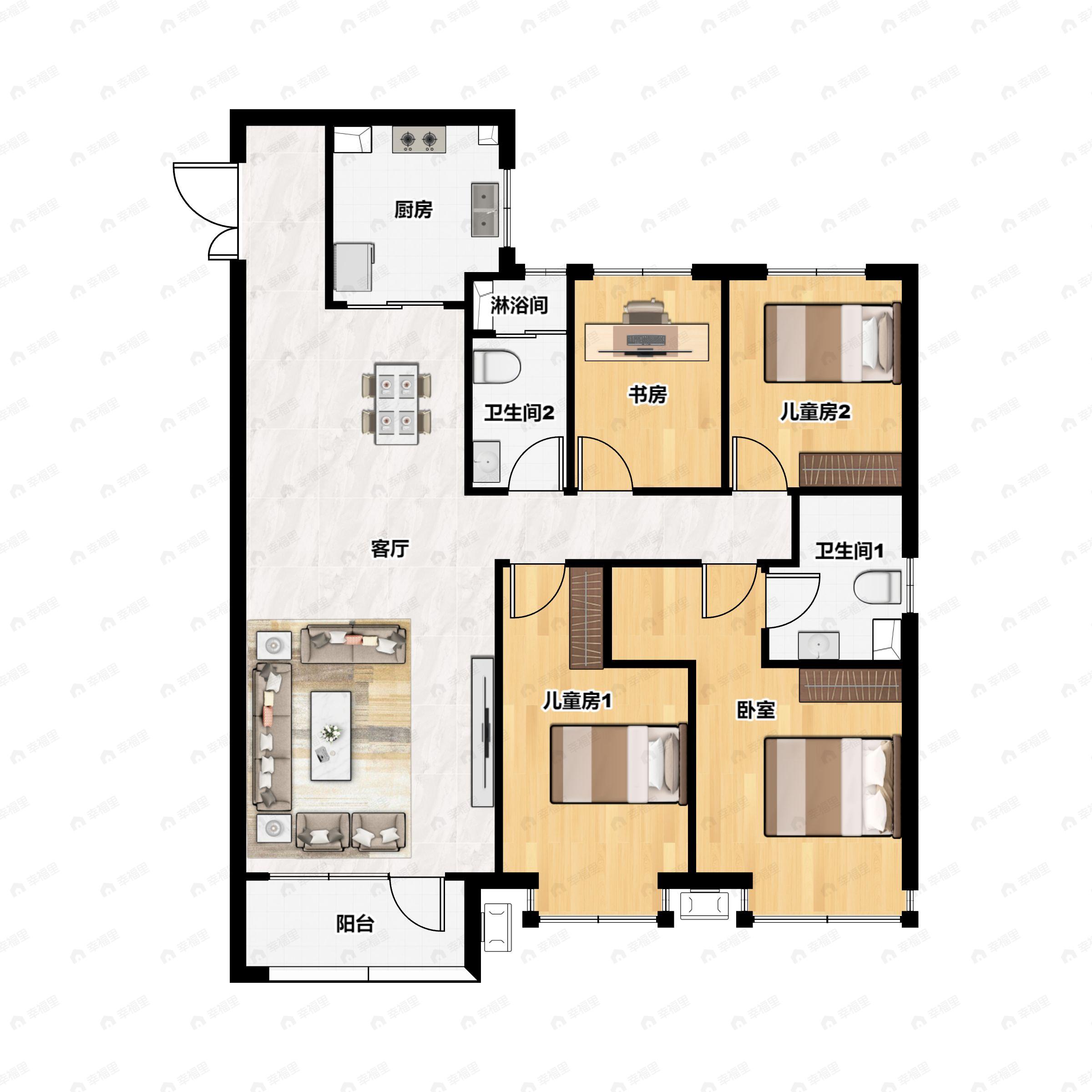 4室2厅2卫建面148平南|北户型图
