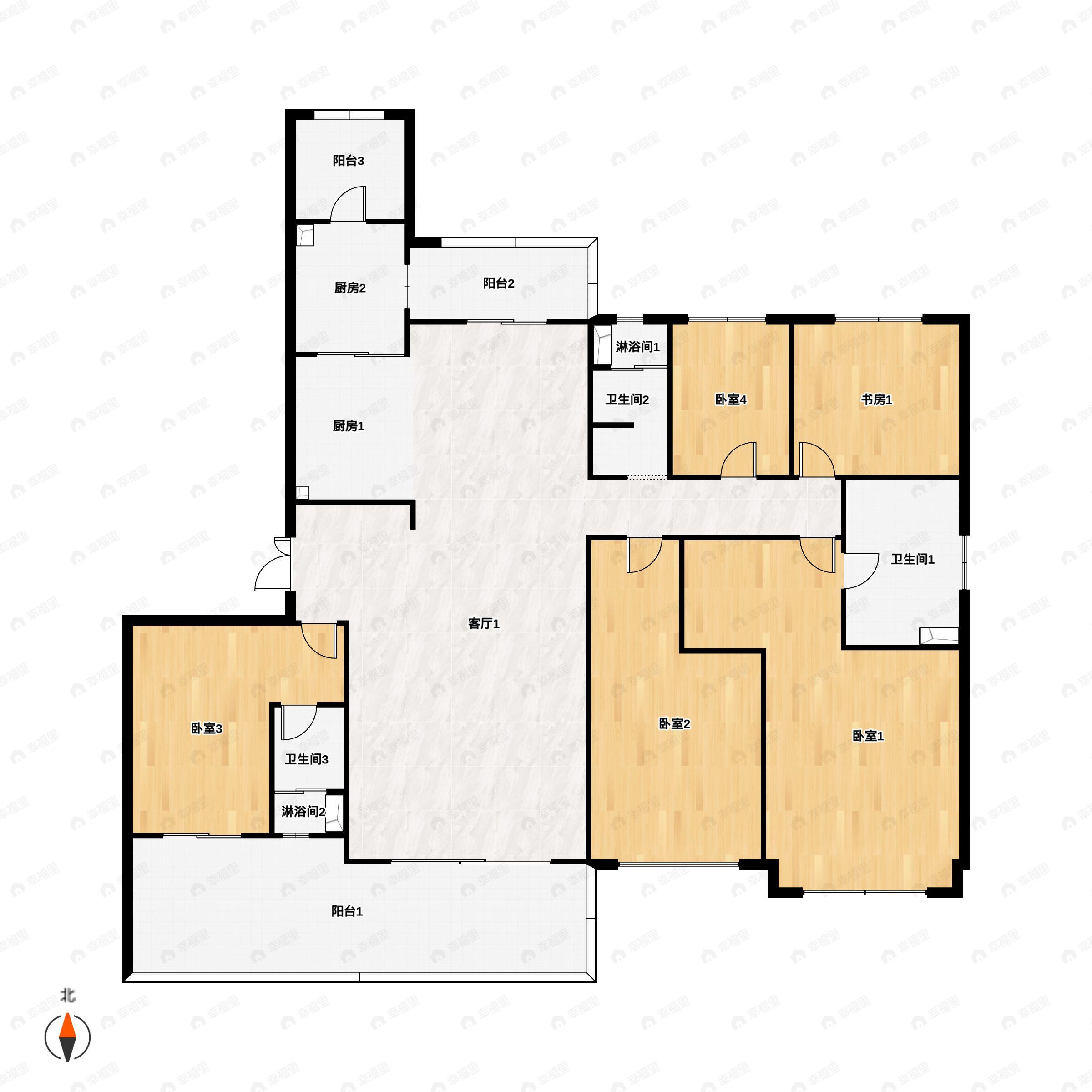 5室2厅3卫建面282平户型图