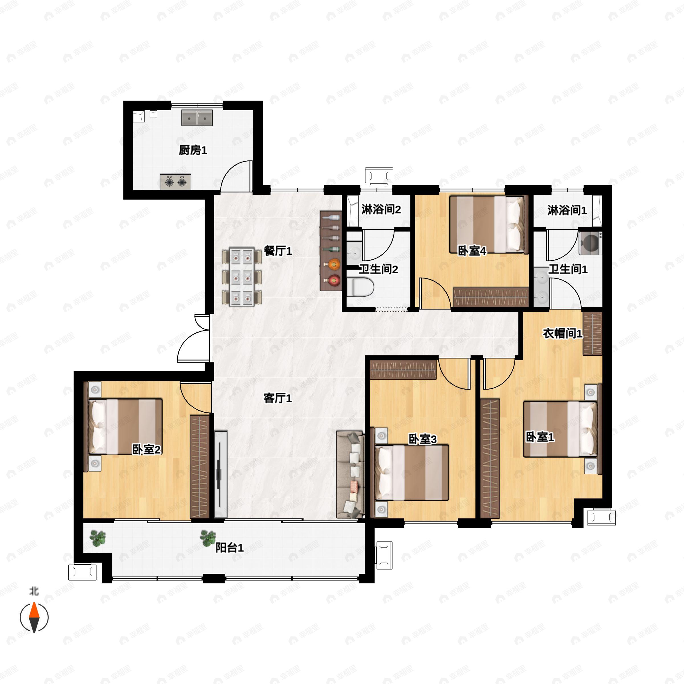 4室2厅2卫建面170平户型图