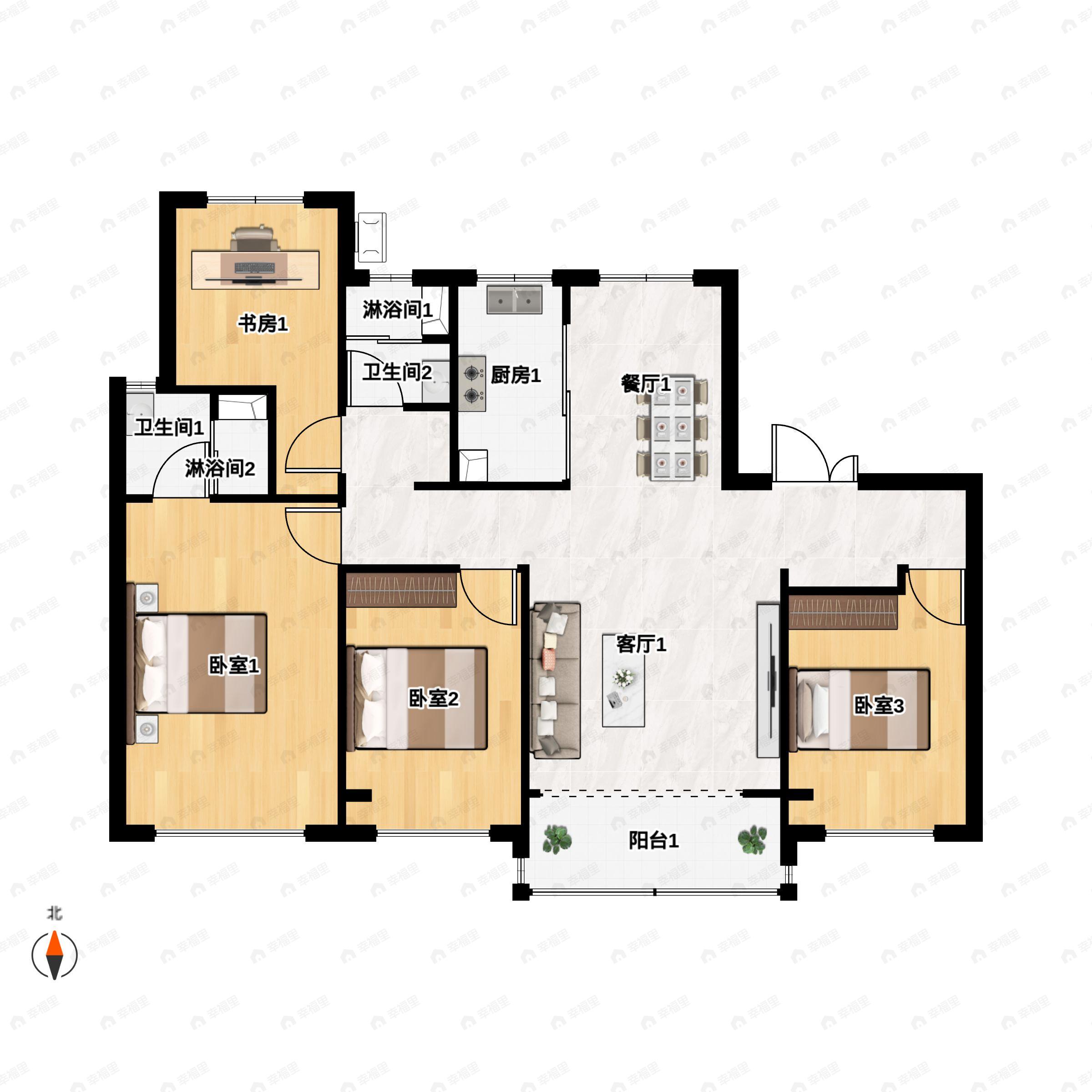 4室2厅2卫建面142平户型图