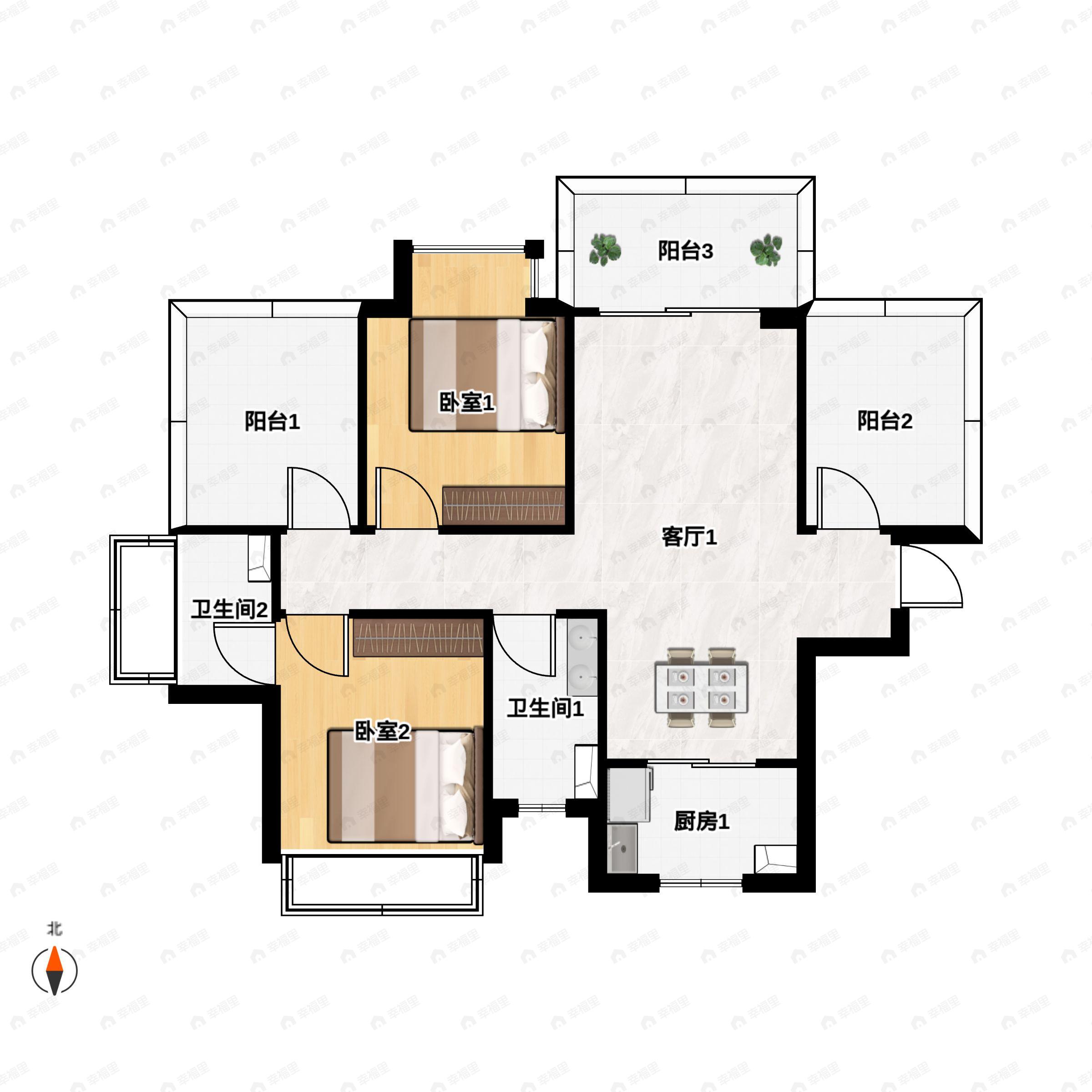 4室2厅2卫建面95平北户型图
