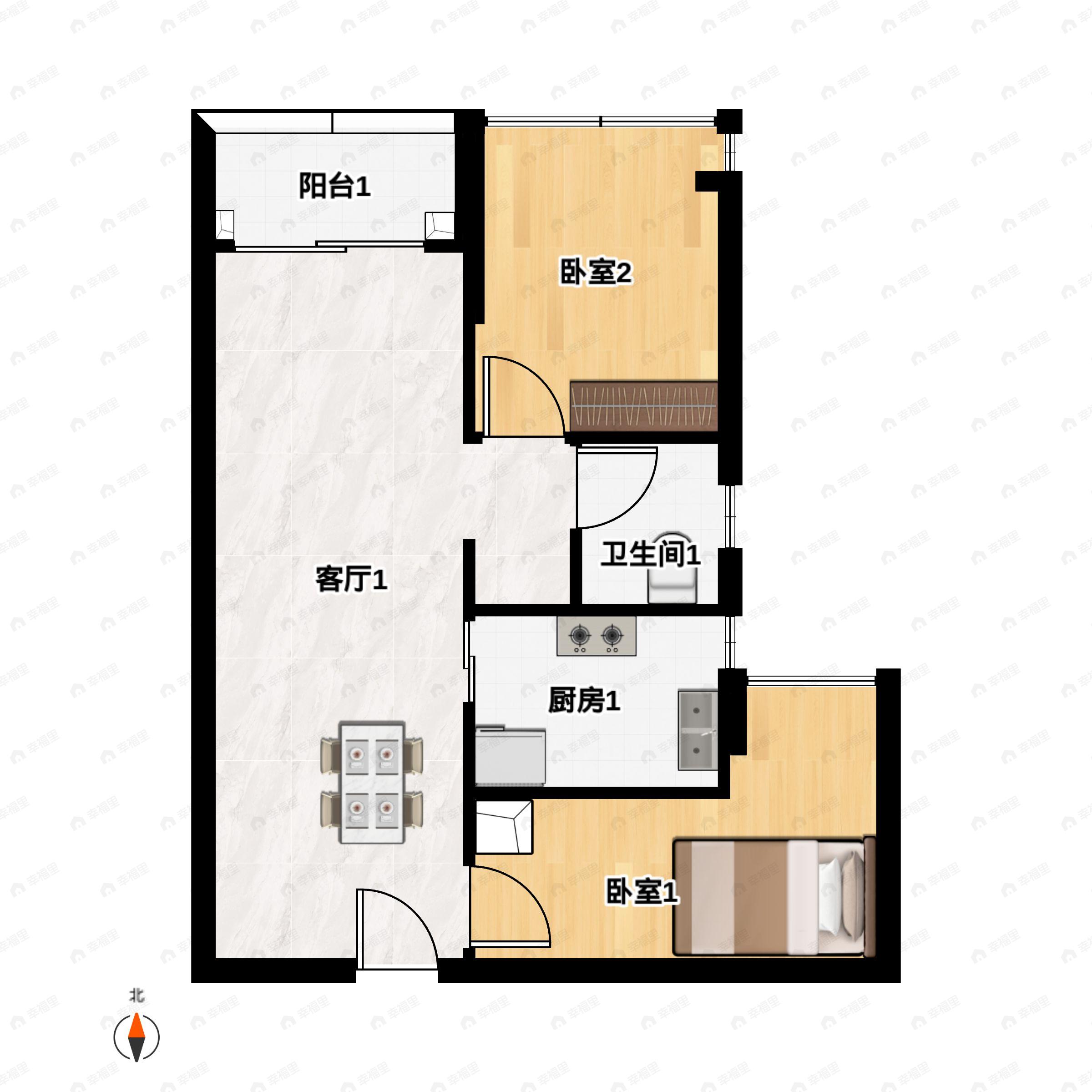2室2厅1卫建面54平户型图