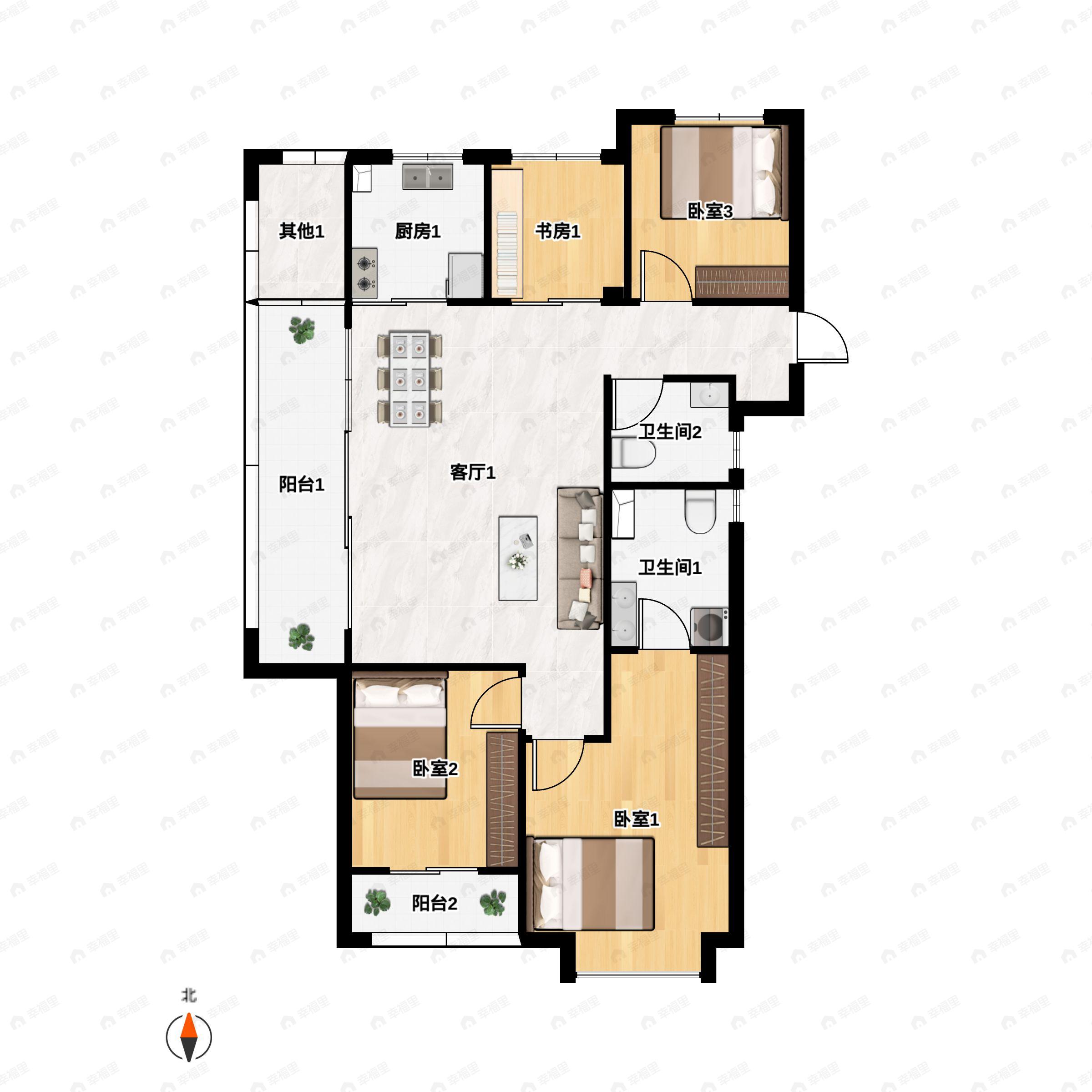 4室2厅2卫建面118平户型图