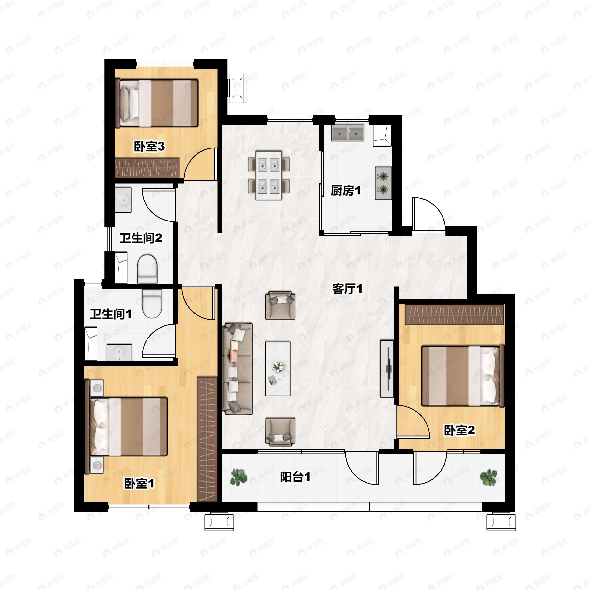 万科城望云起四季3室2厅2卫户型图