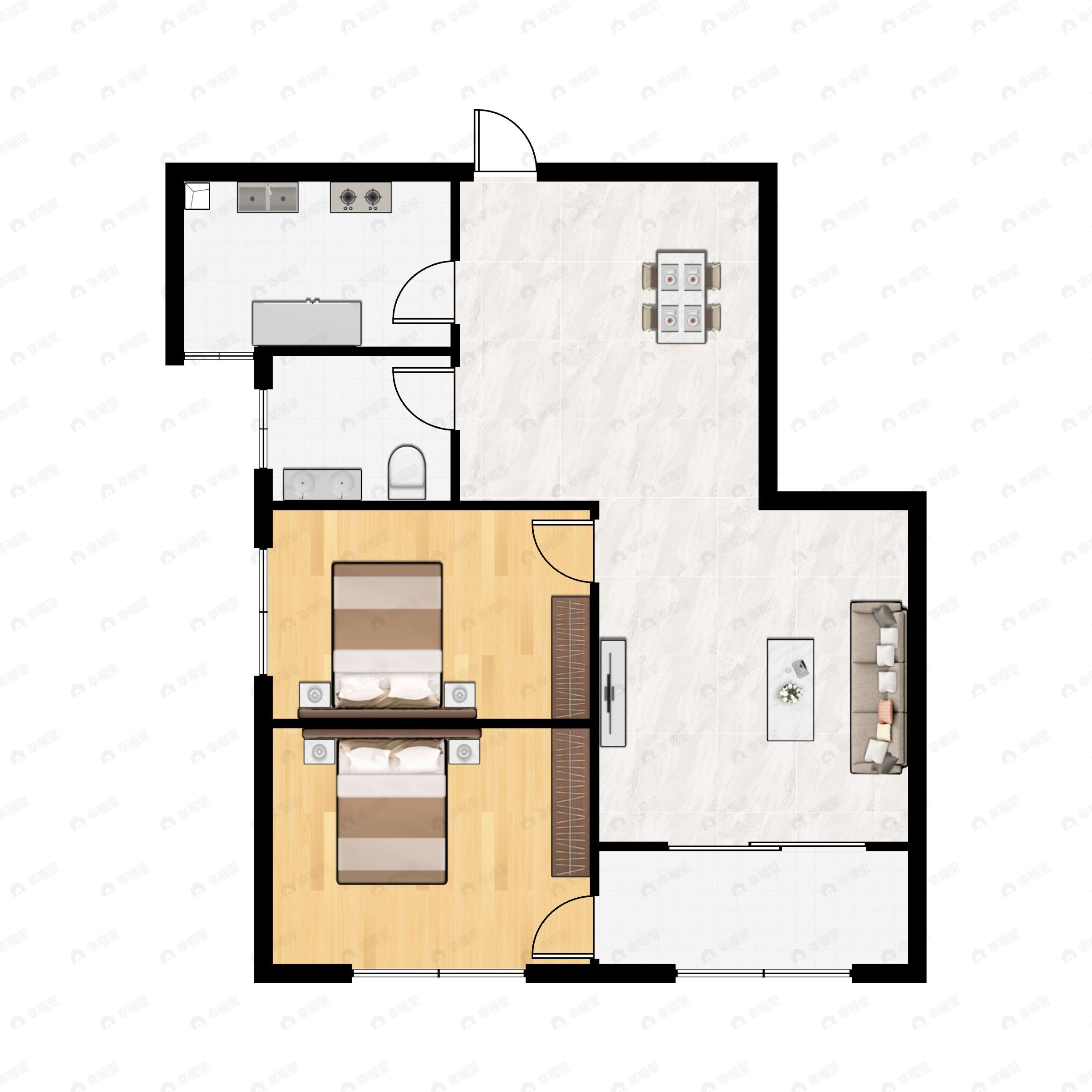 2室2厅1卫建面93平户型图