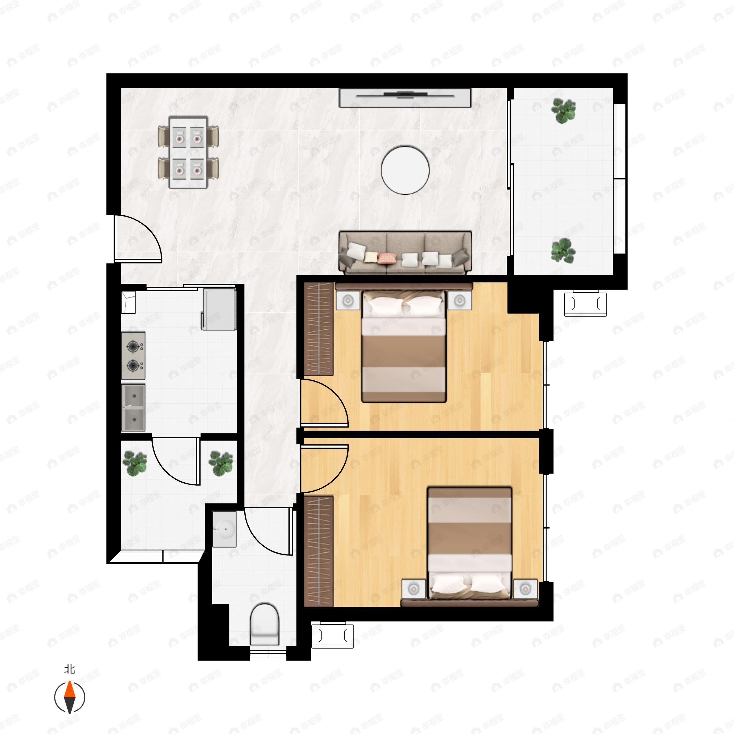 美林湖2室2厅1卫户型图