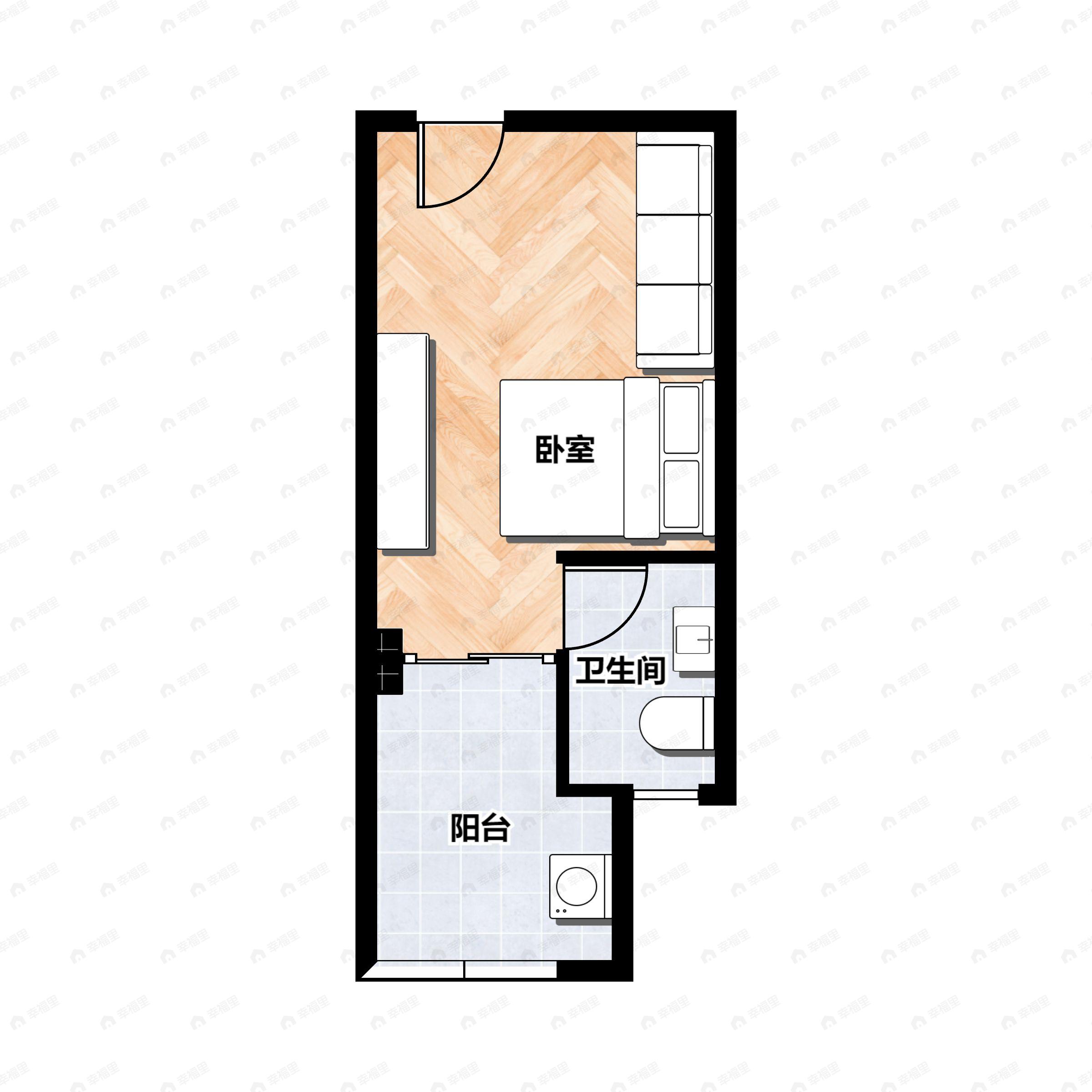1室1厅1卫建面28m²南户型图