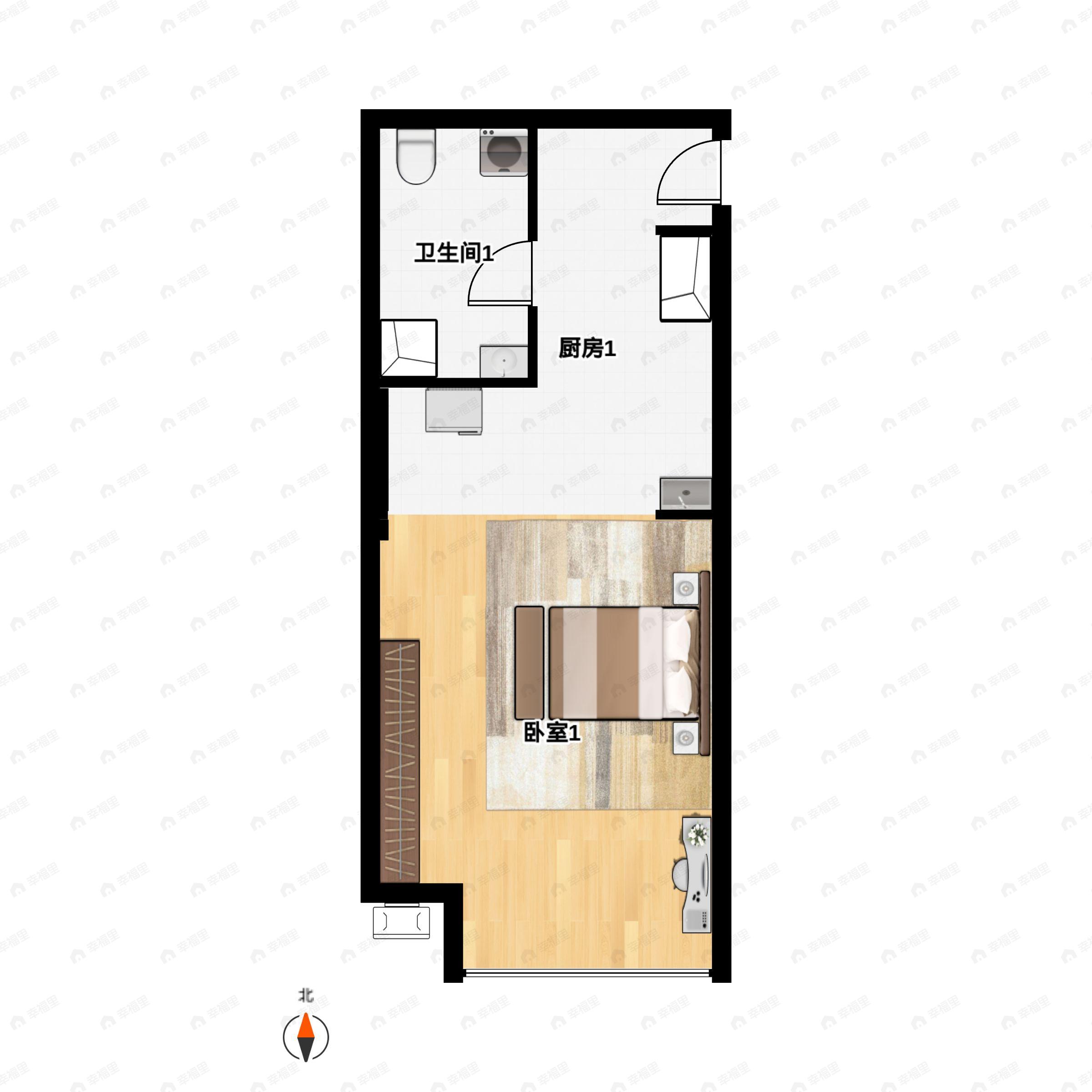 1室1厅1卫建面57m²南户型图