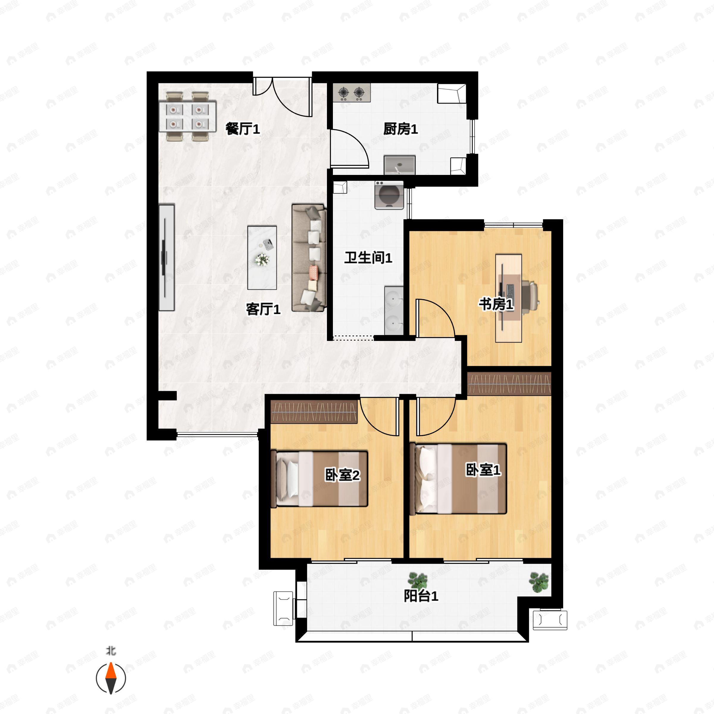 3室2厅1卫建面101平户型图