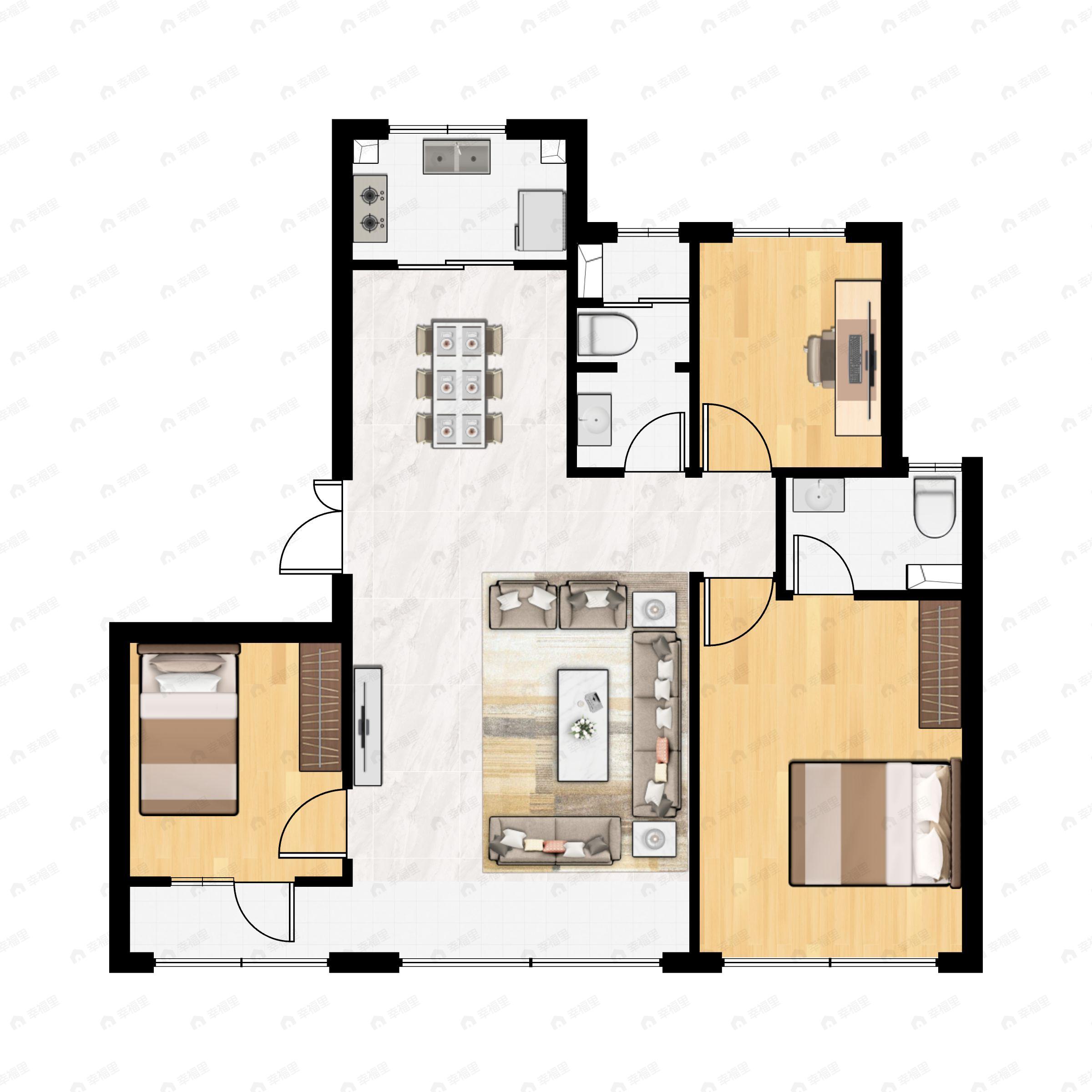 3室2厅2卫建面145m²南|北户型图