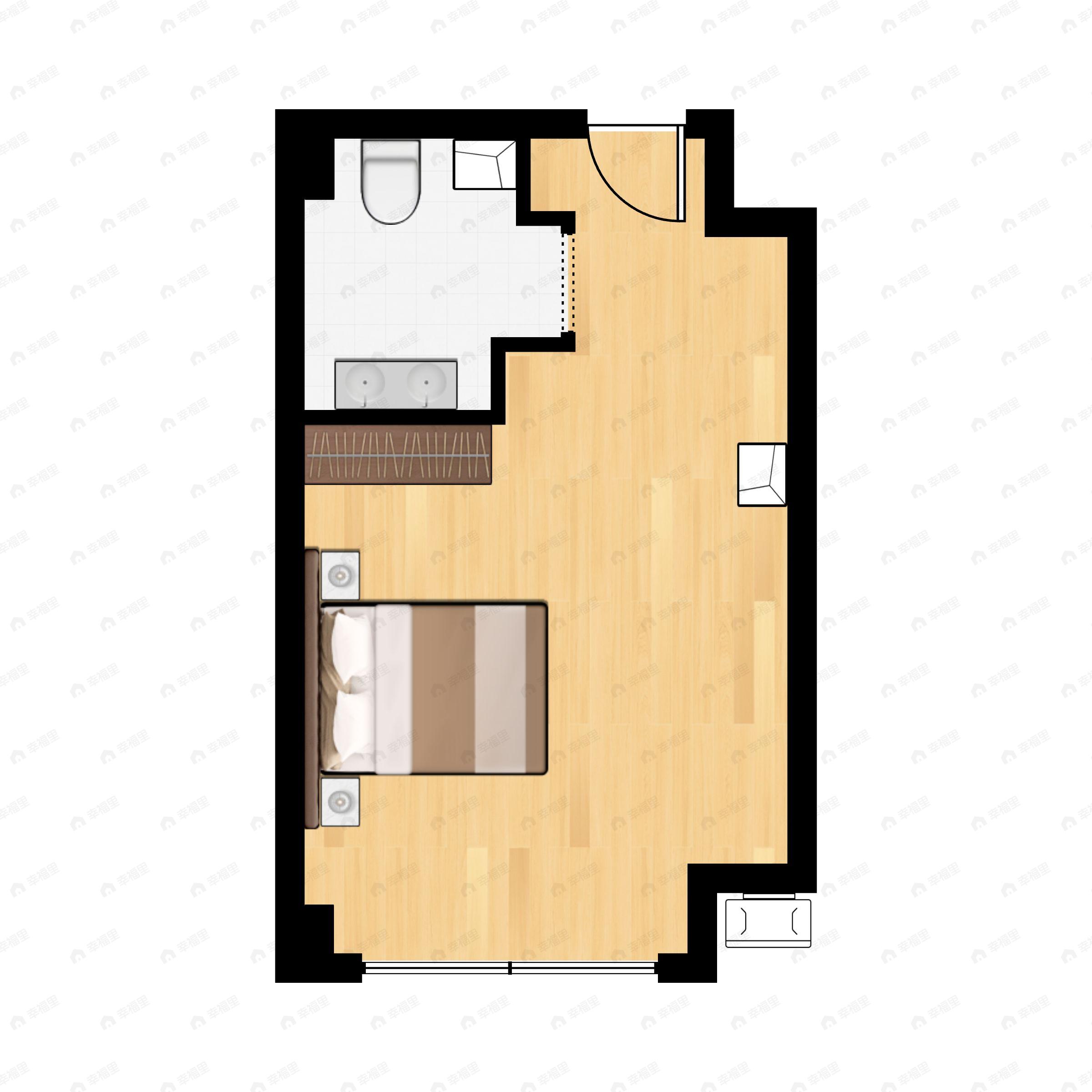1室1厅1卫建面38m²南户型图