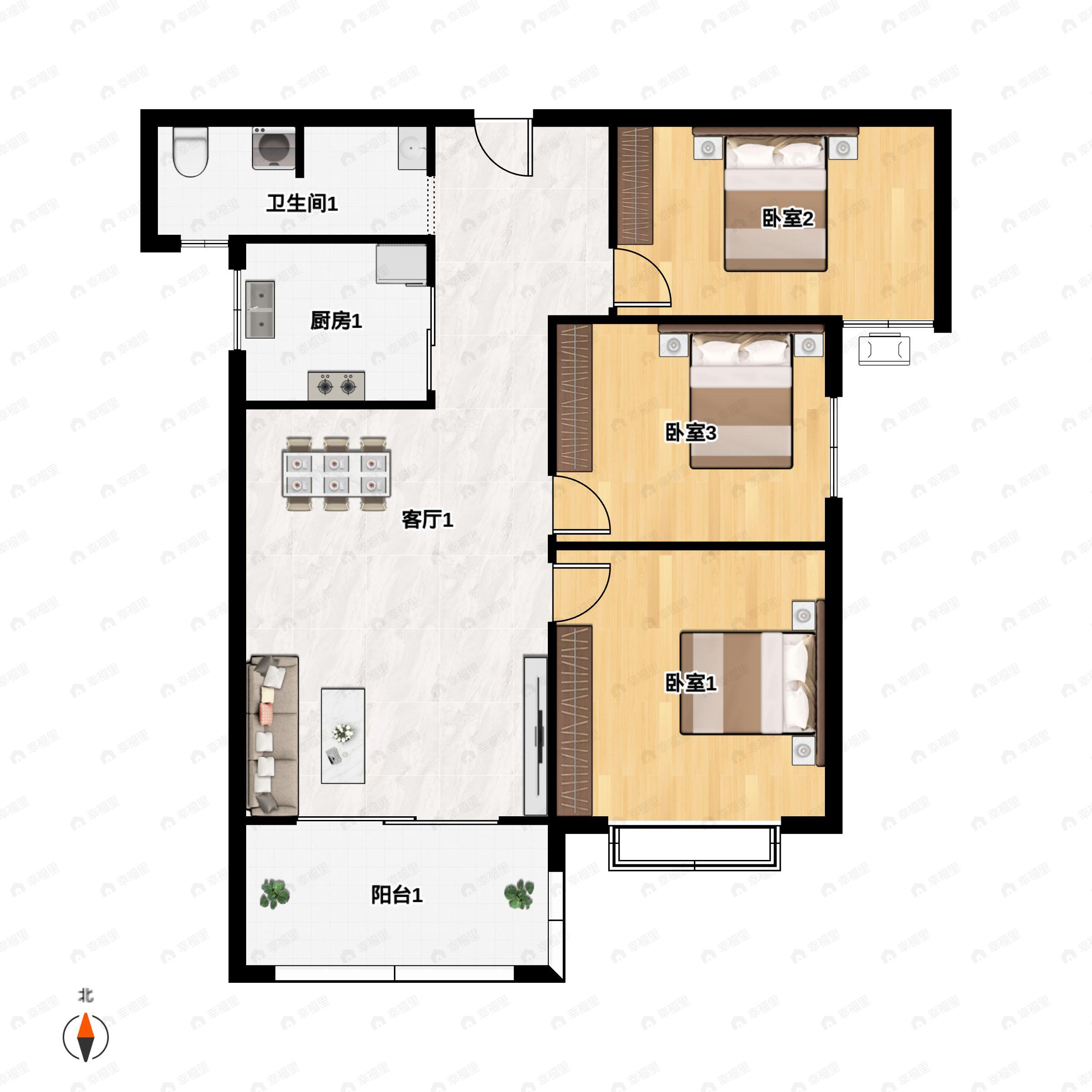 3室2厅1卫建面113平户型图
