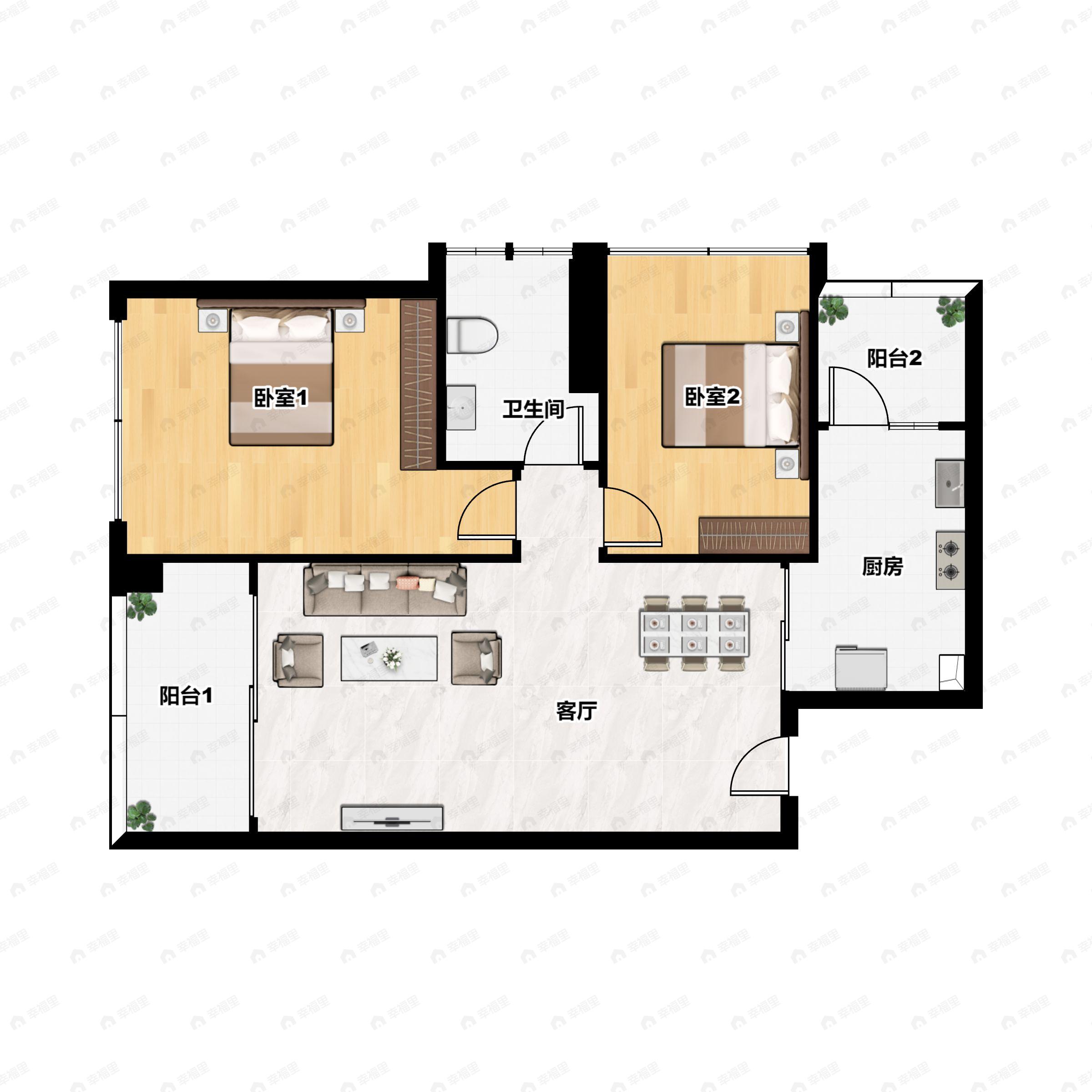 2室2厅1卫建面95平户型图