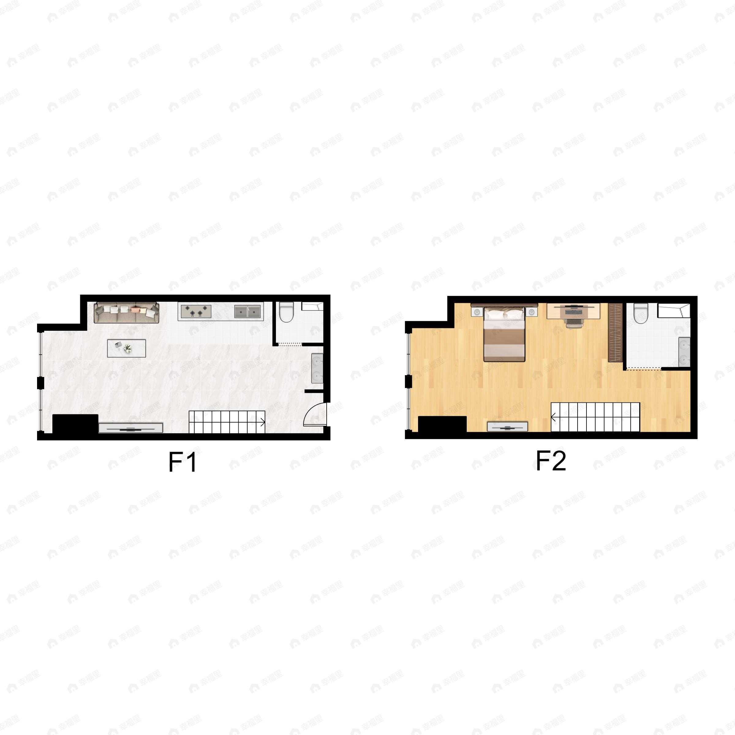 1室1厅2卫建面84平西户型图