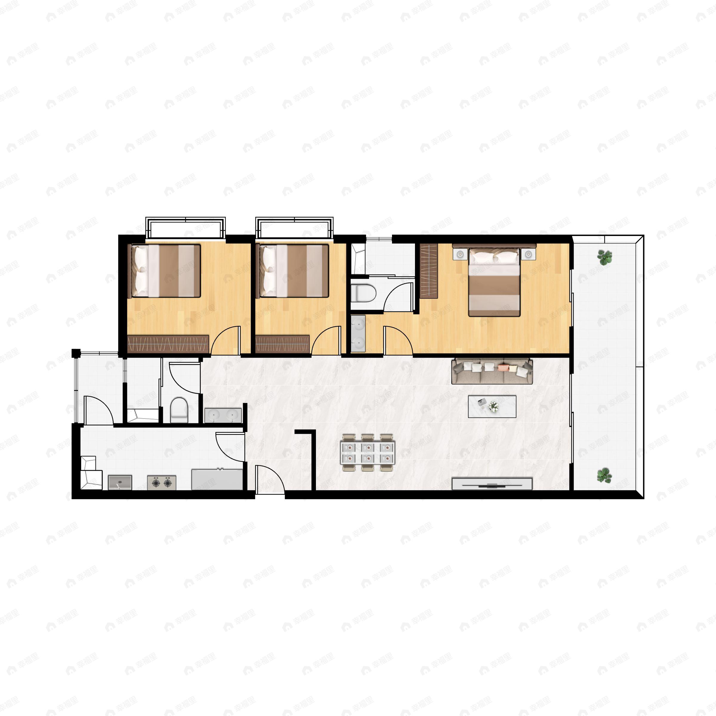3室2厅2卫建面107平户型图