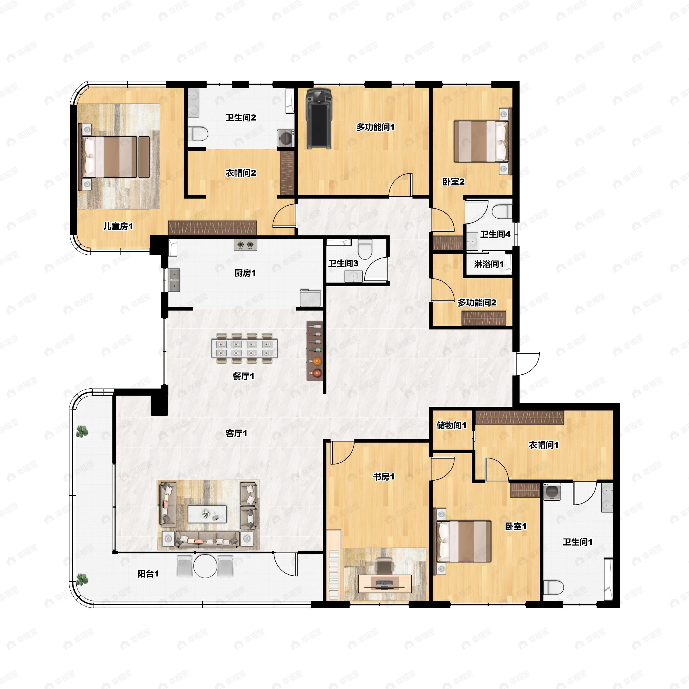3室2厅3卫建面325m²北|南户型图