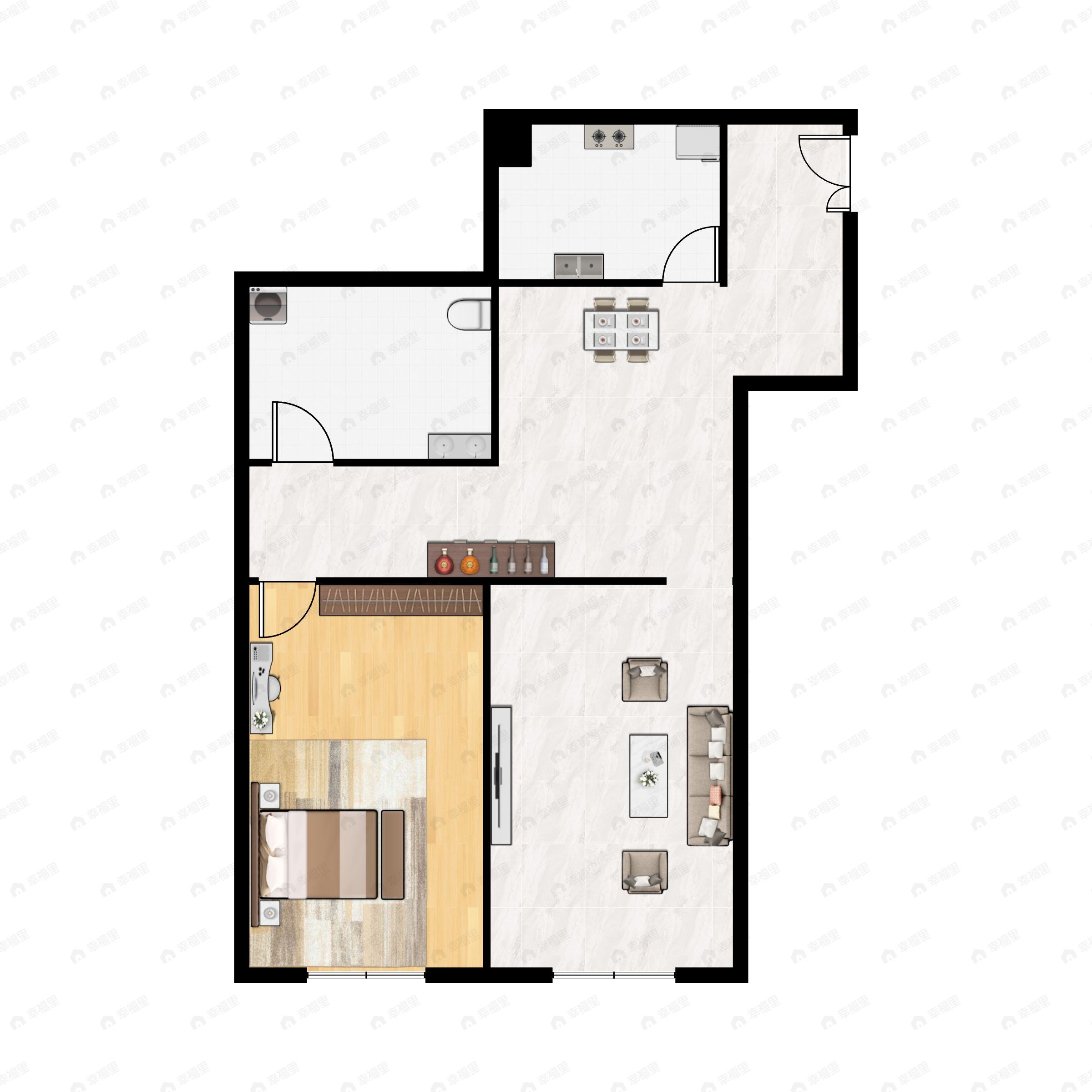 1室2厅1卫建面120平户型图