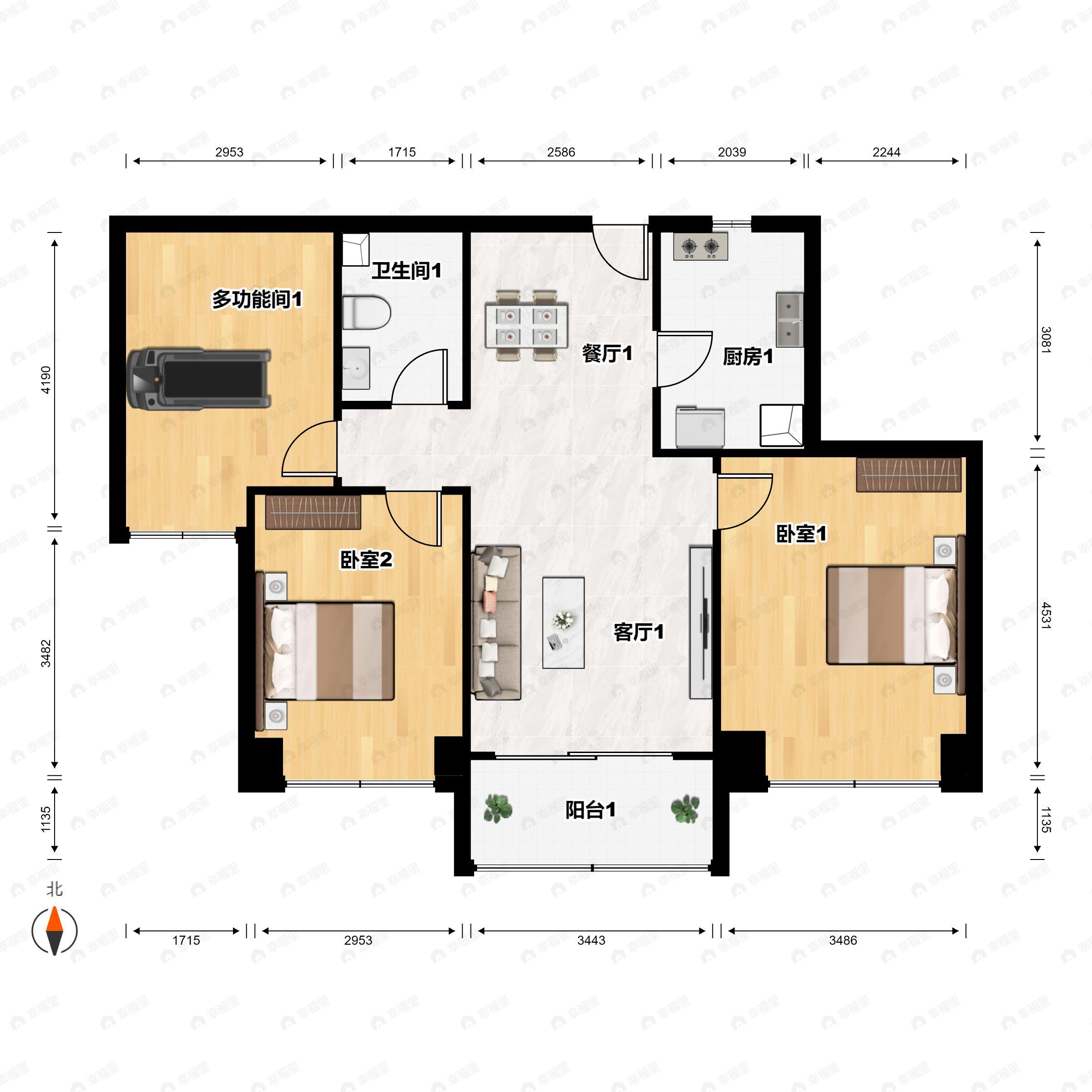 兆鑫H+3室2厅1卫户型图
