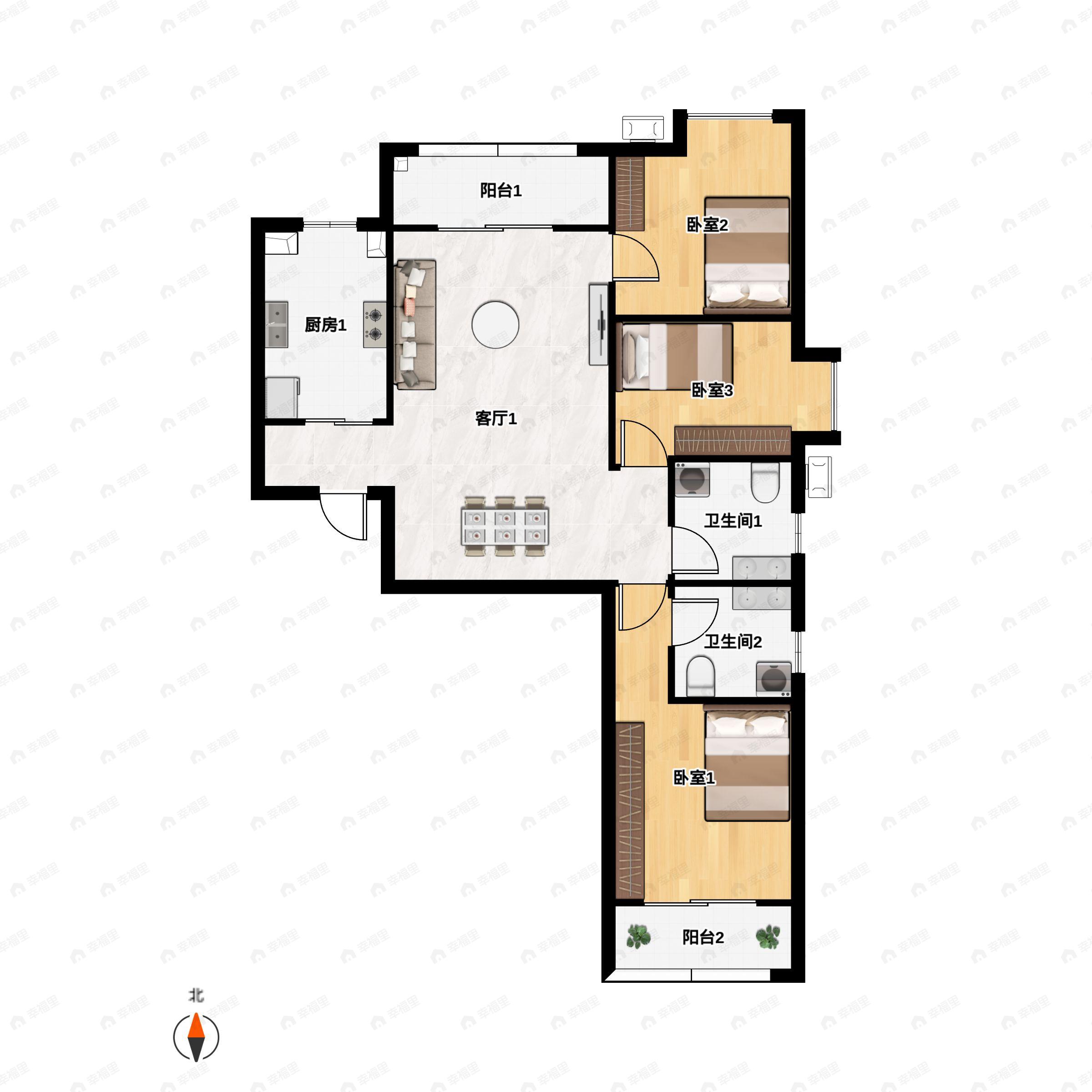 3室2厅2卫建面120平户型图