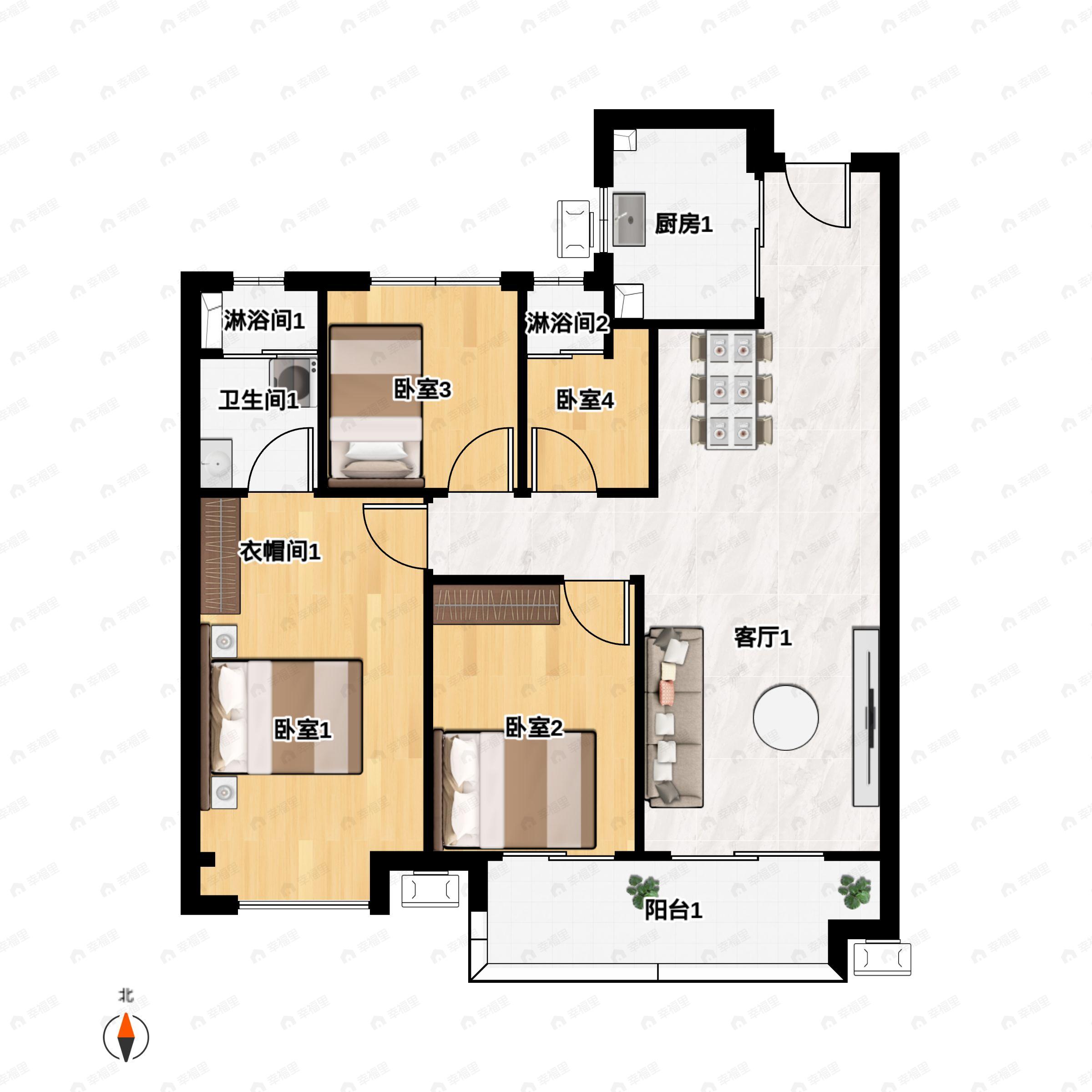 3室2厅2卫建面109平户型图